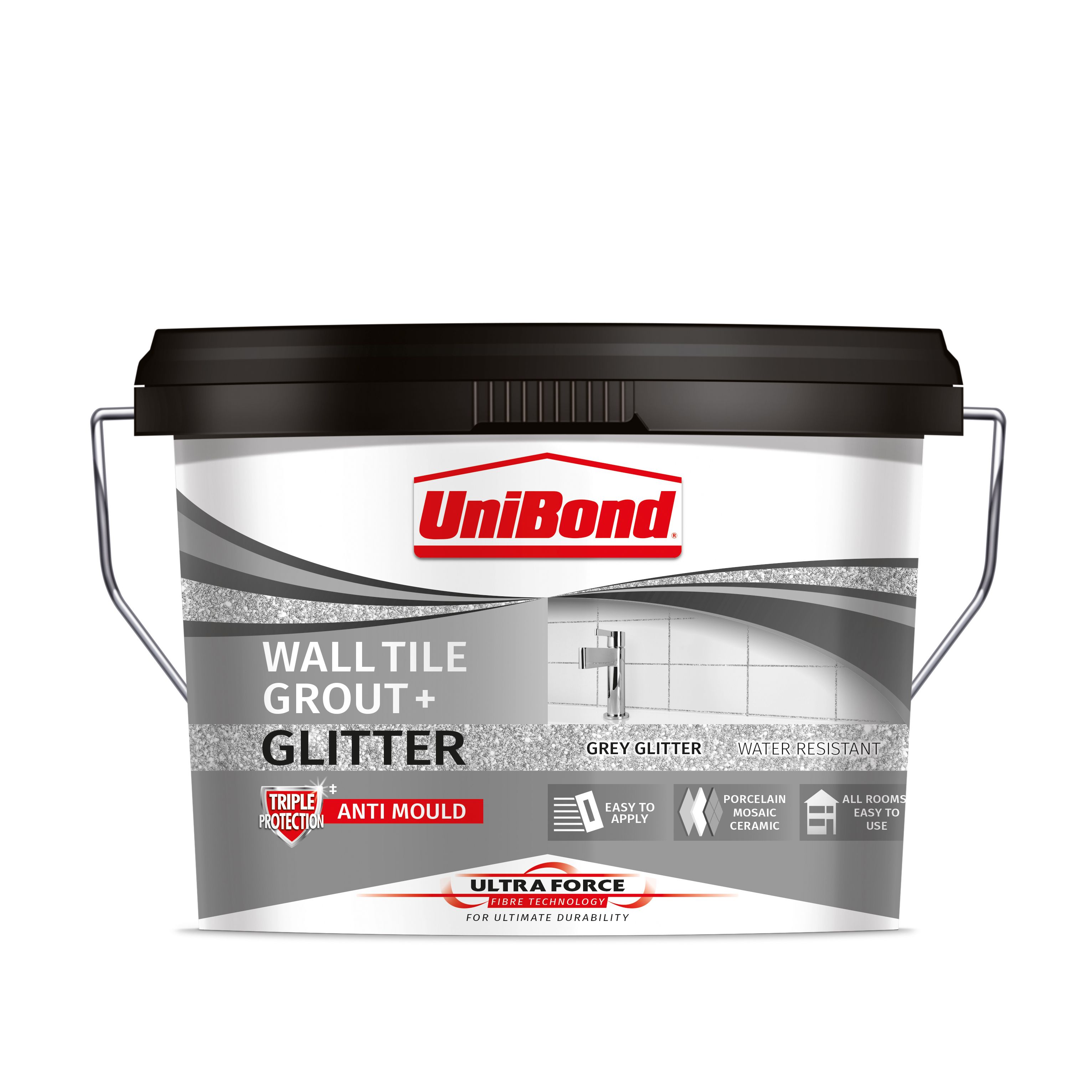 UniBond Ultra Force Ready Mixed Grey Glitter Wall Tile Grout, 3.2kg ...