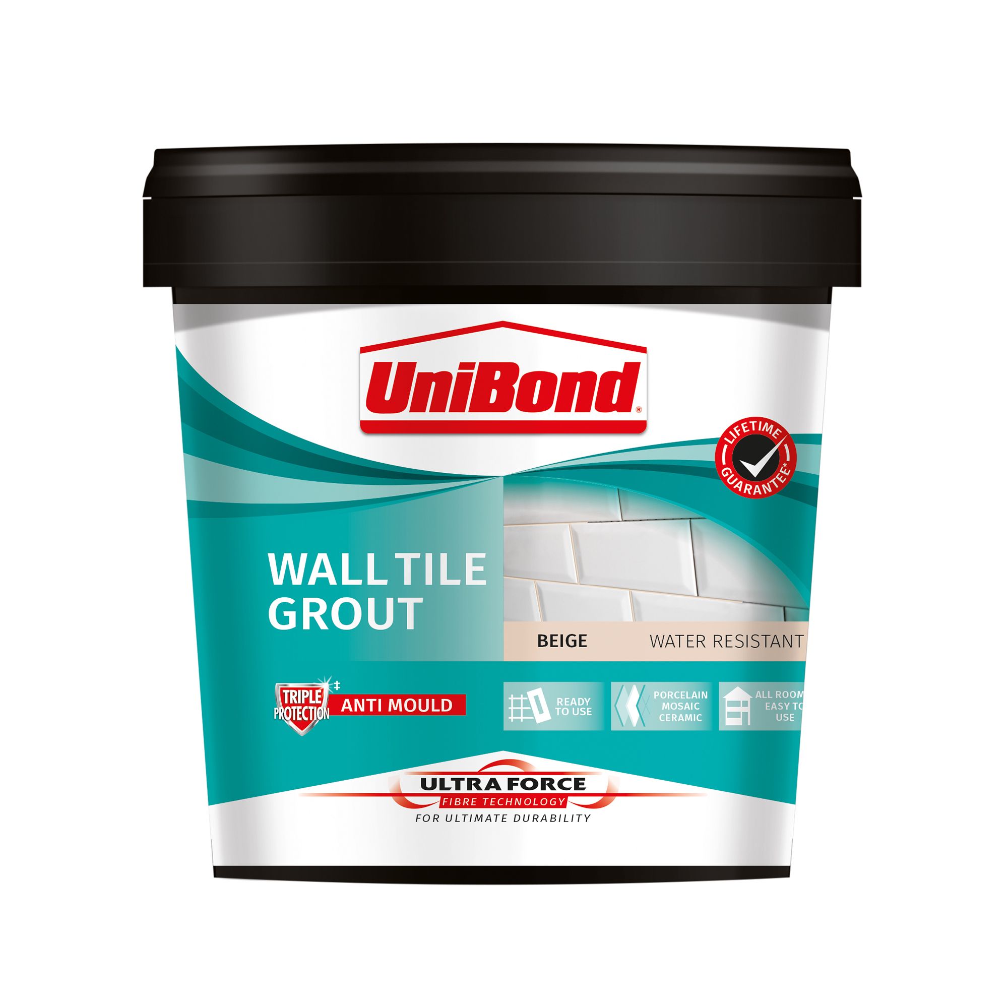 UniBond UltraForce Ready mixed Beige Wall tile Grout, 1.38kg Tub DIY