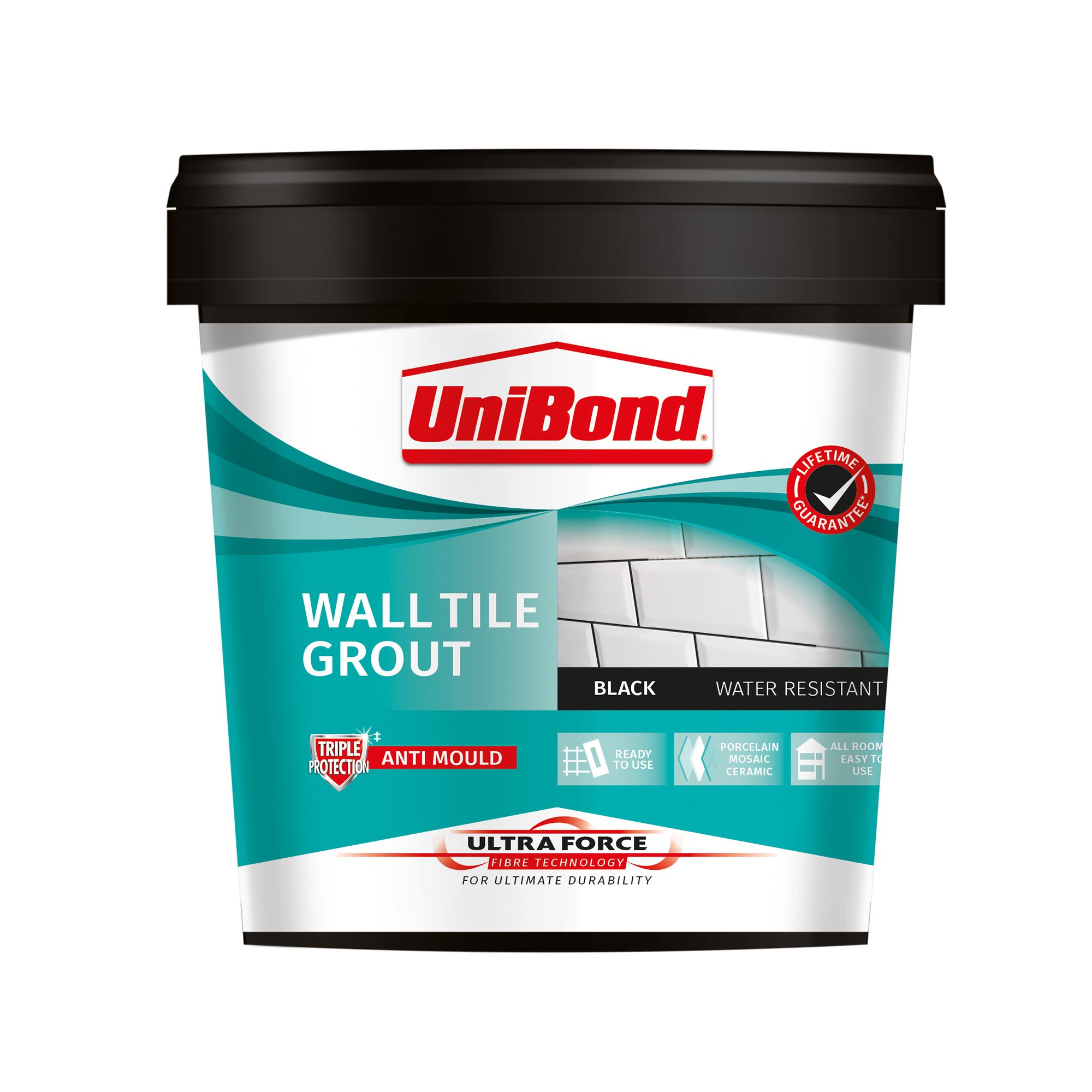 UniBond UltraForce Ready mixed Black Wall tile Grout, 1.38kg Tub