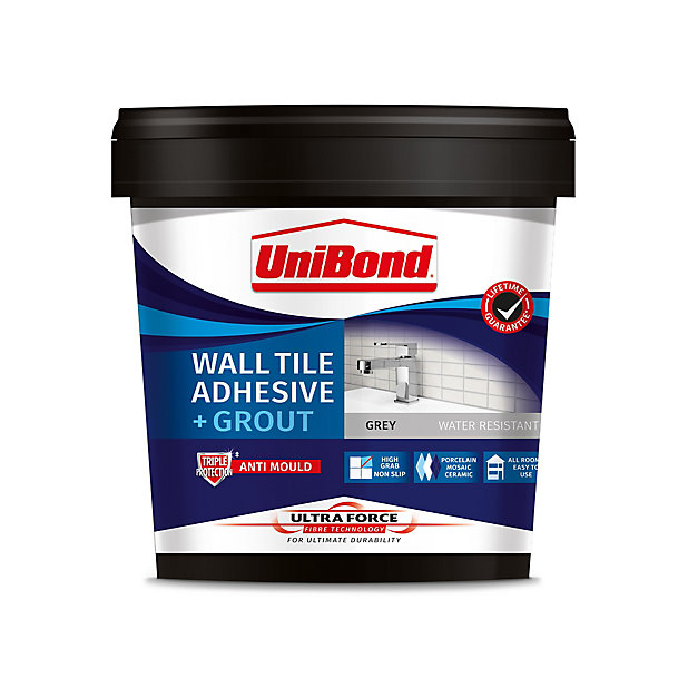 Unibond Ultraforce Ready Mixed Grey Tile Adhesive Grout 1 38kg Diy At B Q - Wall Tile Adhesive And Grout Grey