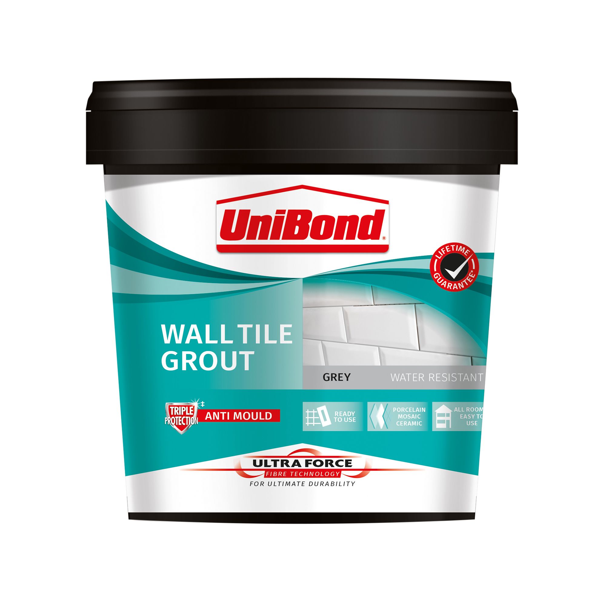 UniBond UltraForce Ready mixed Grey Wall tile Grout, 1.38kg Tub DIY