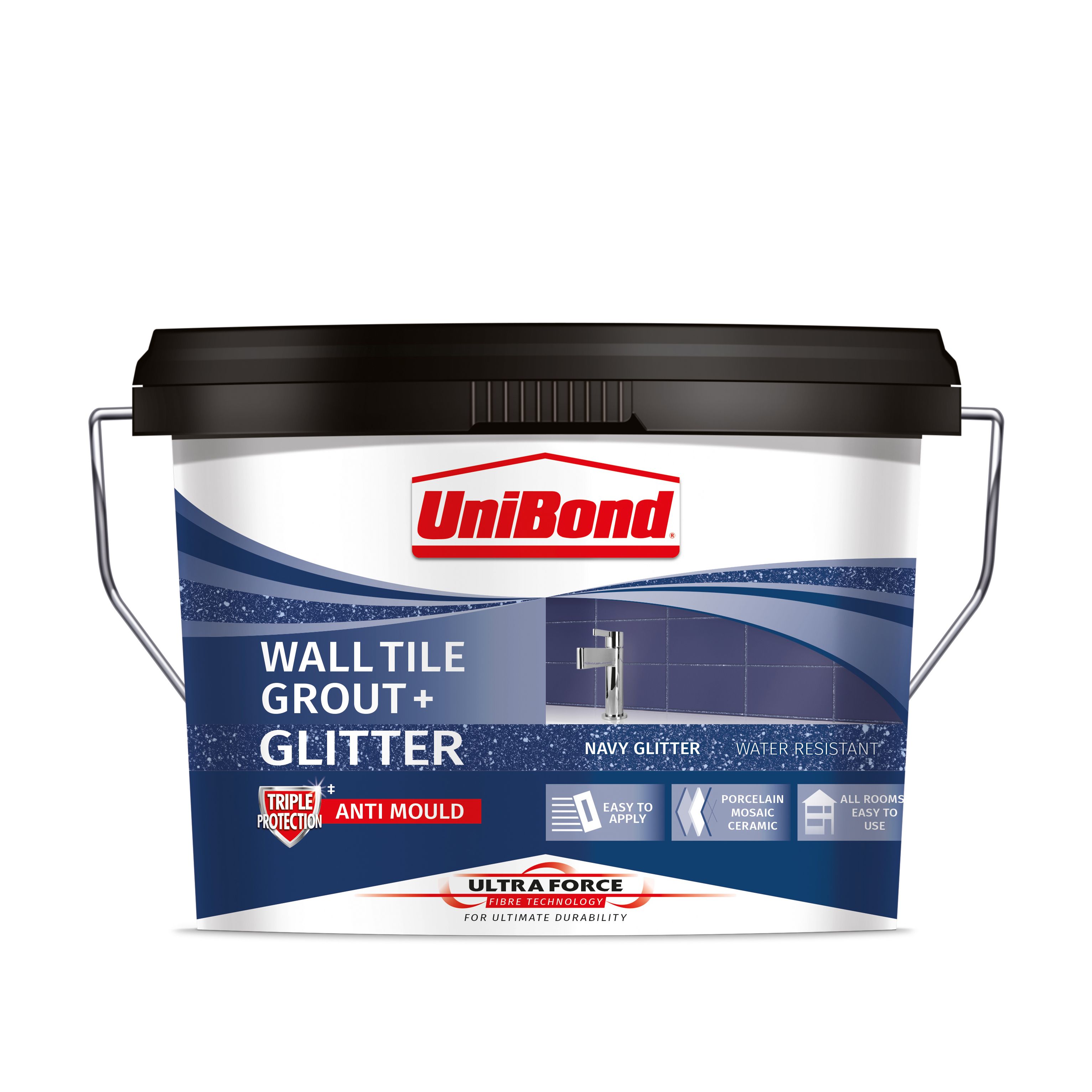 UniBond UltraForce Ready mixed Navy glitter Wall tile Grout, 3.2kg Tub DIY at B&Q