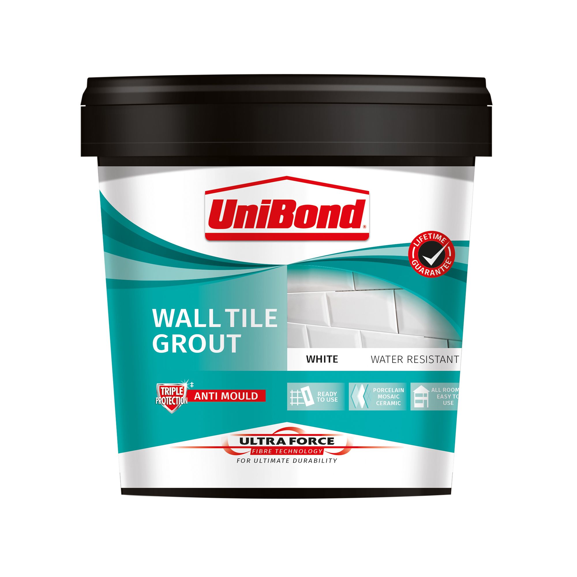 UniBond UltraForce Ready mixed White Wall tile Grout, 1.38kg Tub