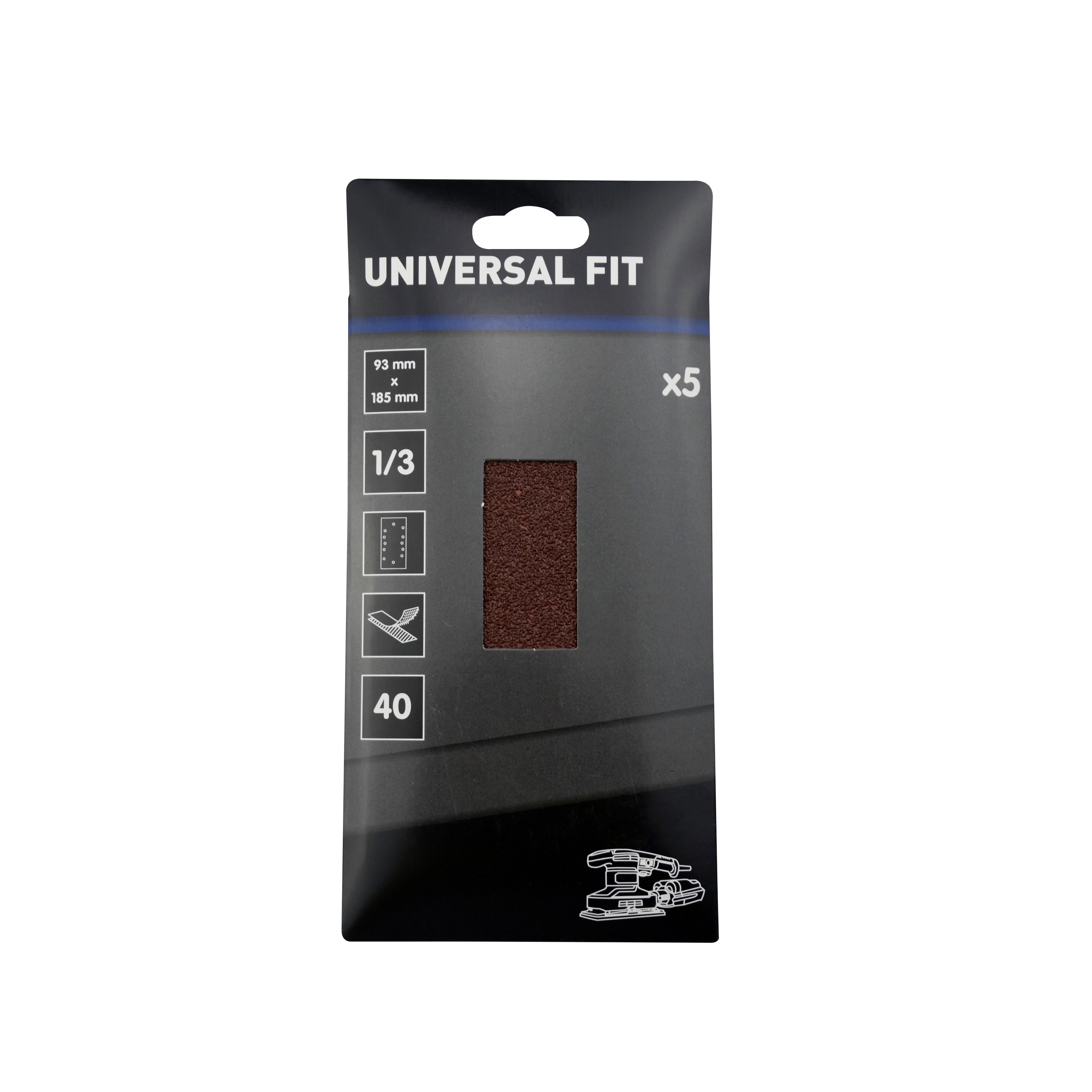 Universal Fit 40 grit Red 1/3 sanding sheet (L)185mm (W)93mm, Pack of 5