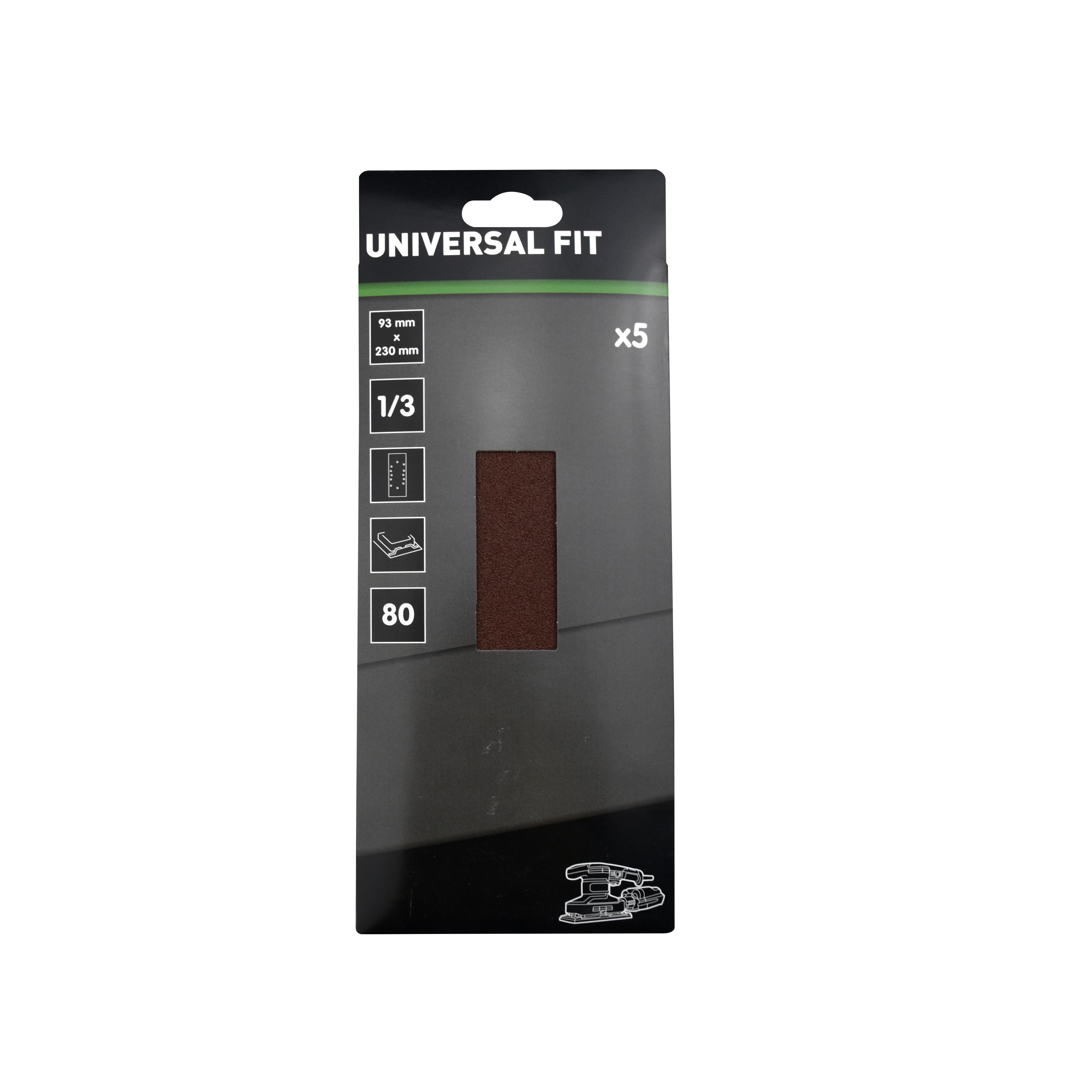 Universal Fit 80 grit Red 1/3 sanding sheet (L)230mm (W)93mm, Pack of 5