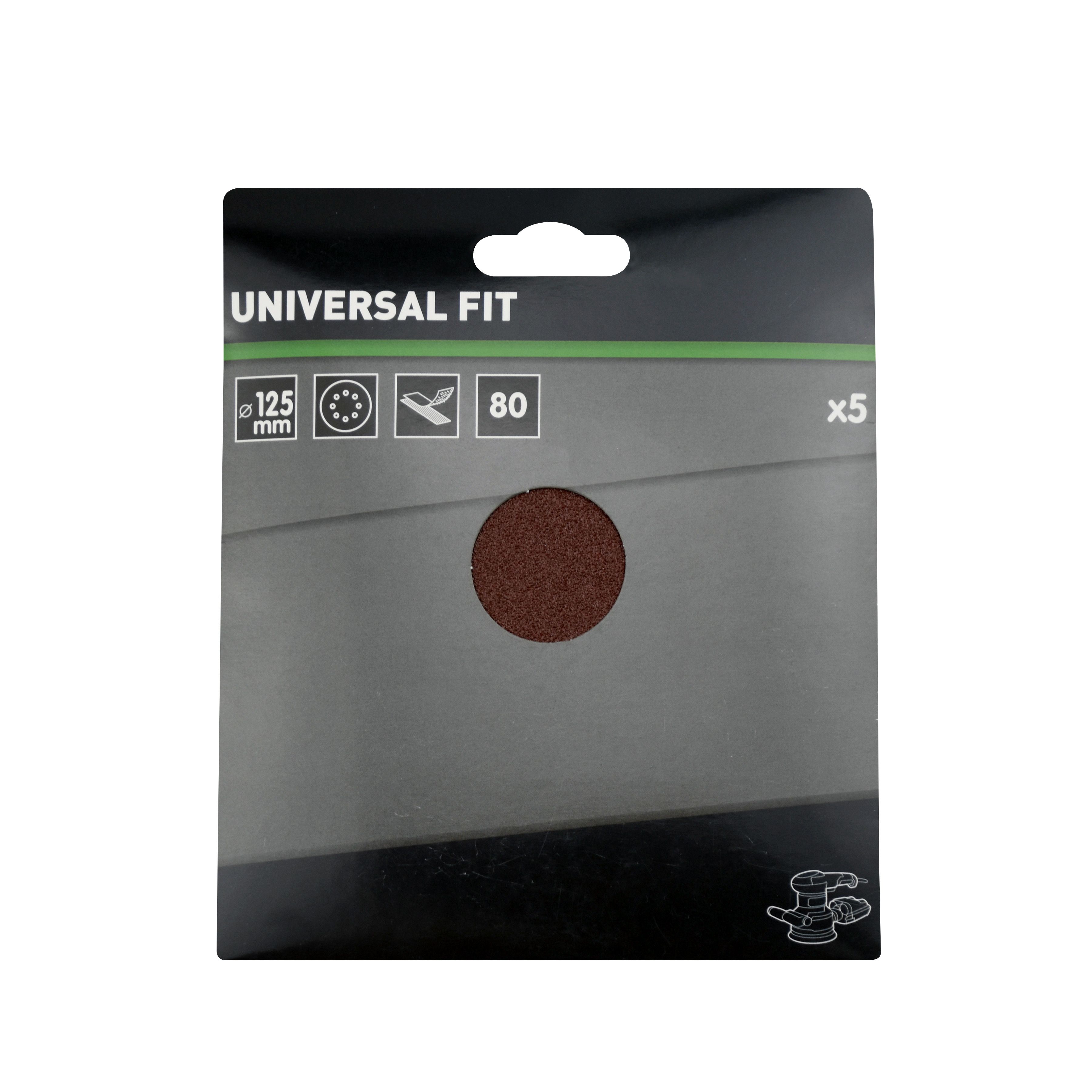 Universal Fit 80 grit Sanding disc (Dia)125mm, Pack of 5