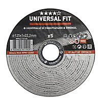 Universal Inox & metal Cutting disc 125mm x 1mm x 22.2mm, Pack of 5