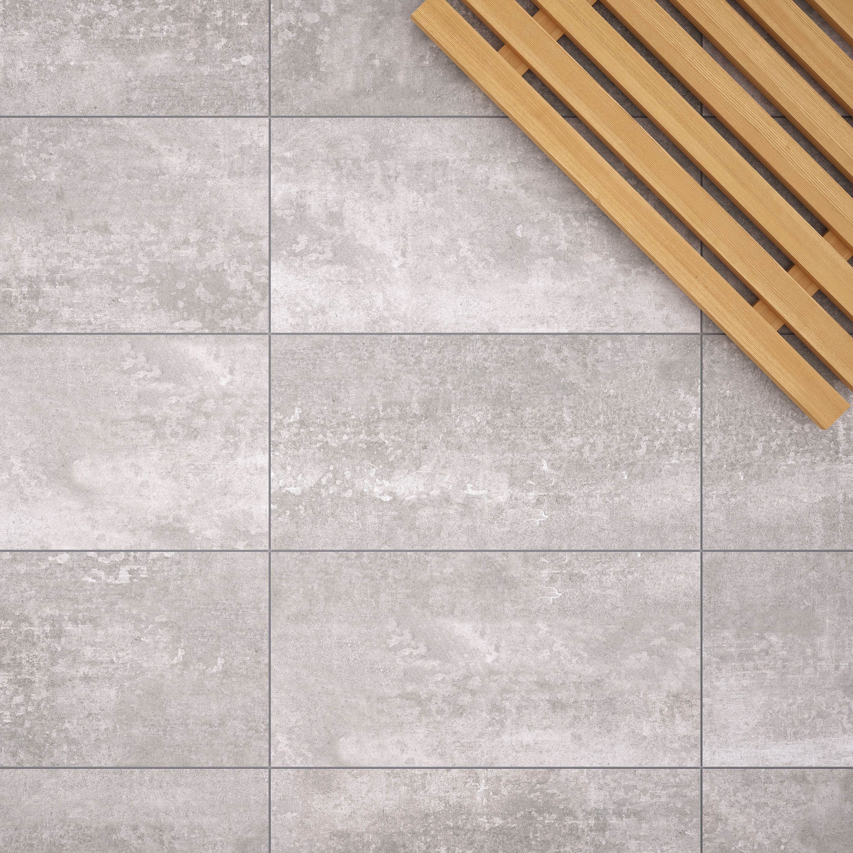 Urban Concrete Grey Matt Stone effect Plain Ceramic Indoor Wall & floor Tile, Pack of 6, (L)600mm (W)300mm