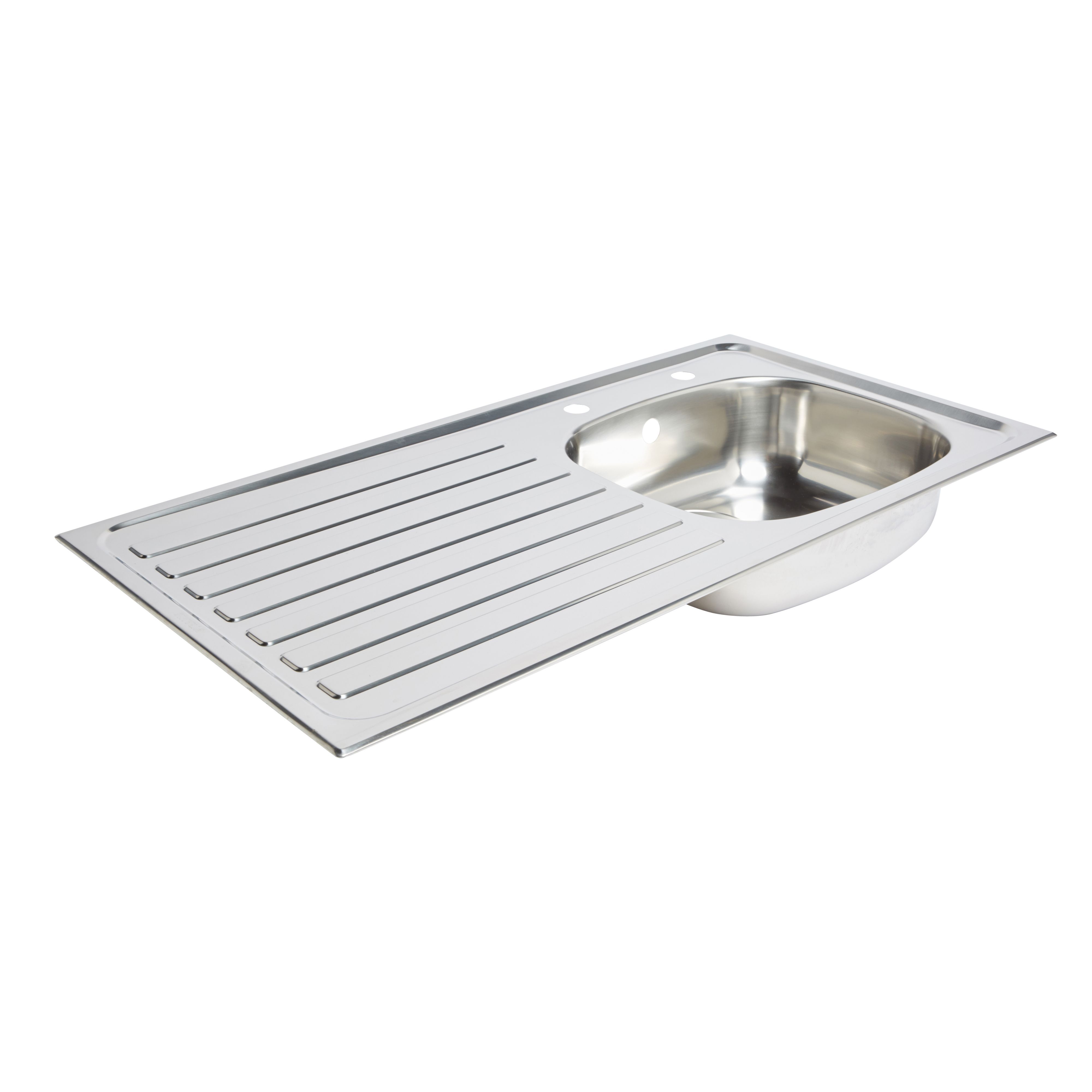 Utility Polished Stainless steel 1 Bowl Sink & drainer LH (W)490mm x (L)940mm