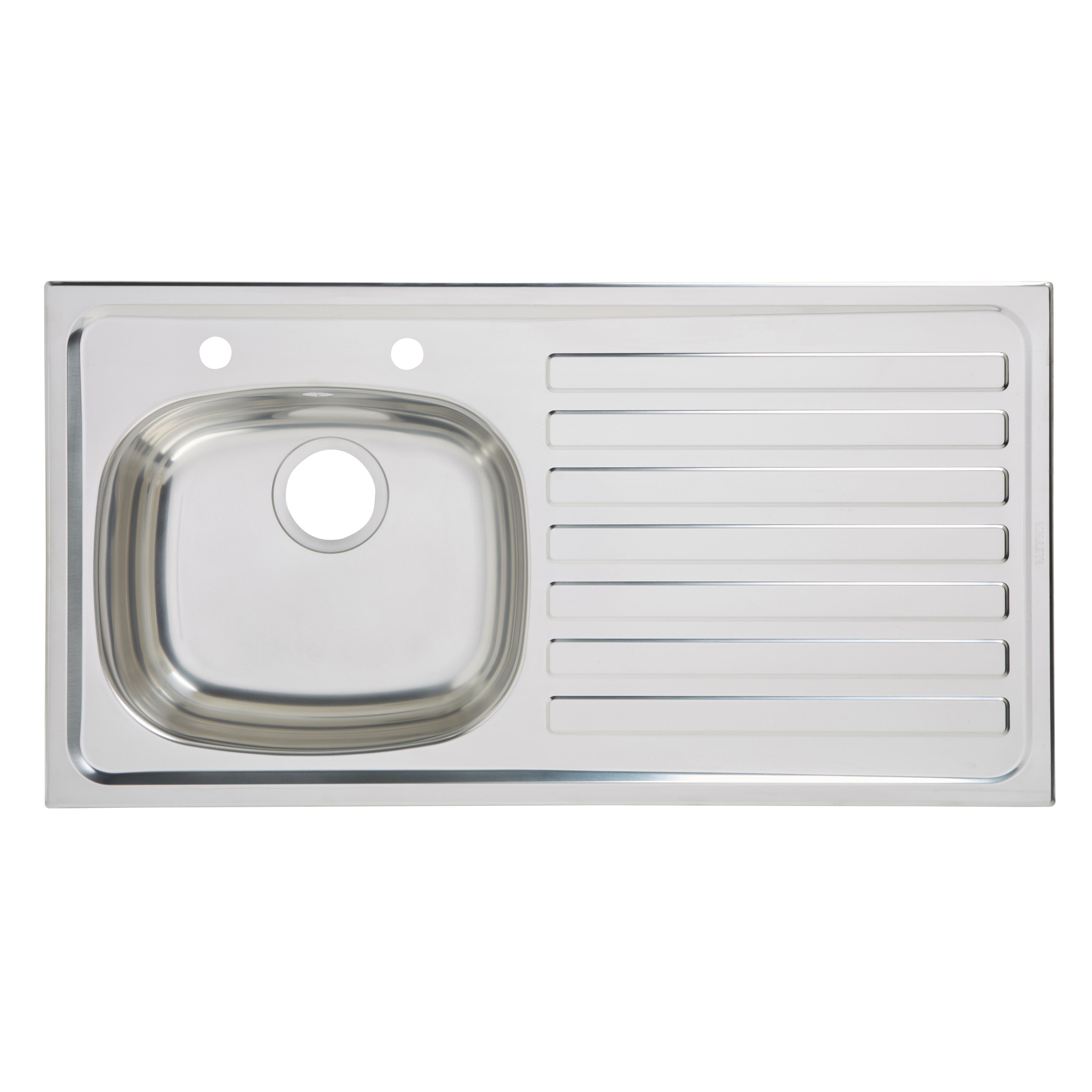 Utility Polished Stainless steel 1 Bowl Sink & drainer RH (W)490mm x (L)940mm