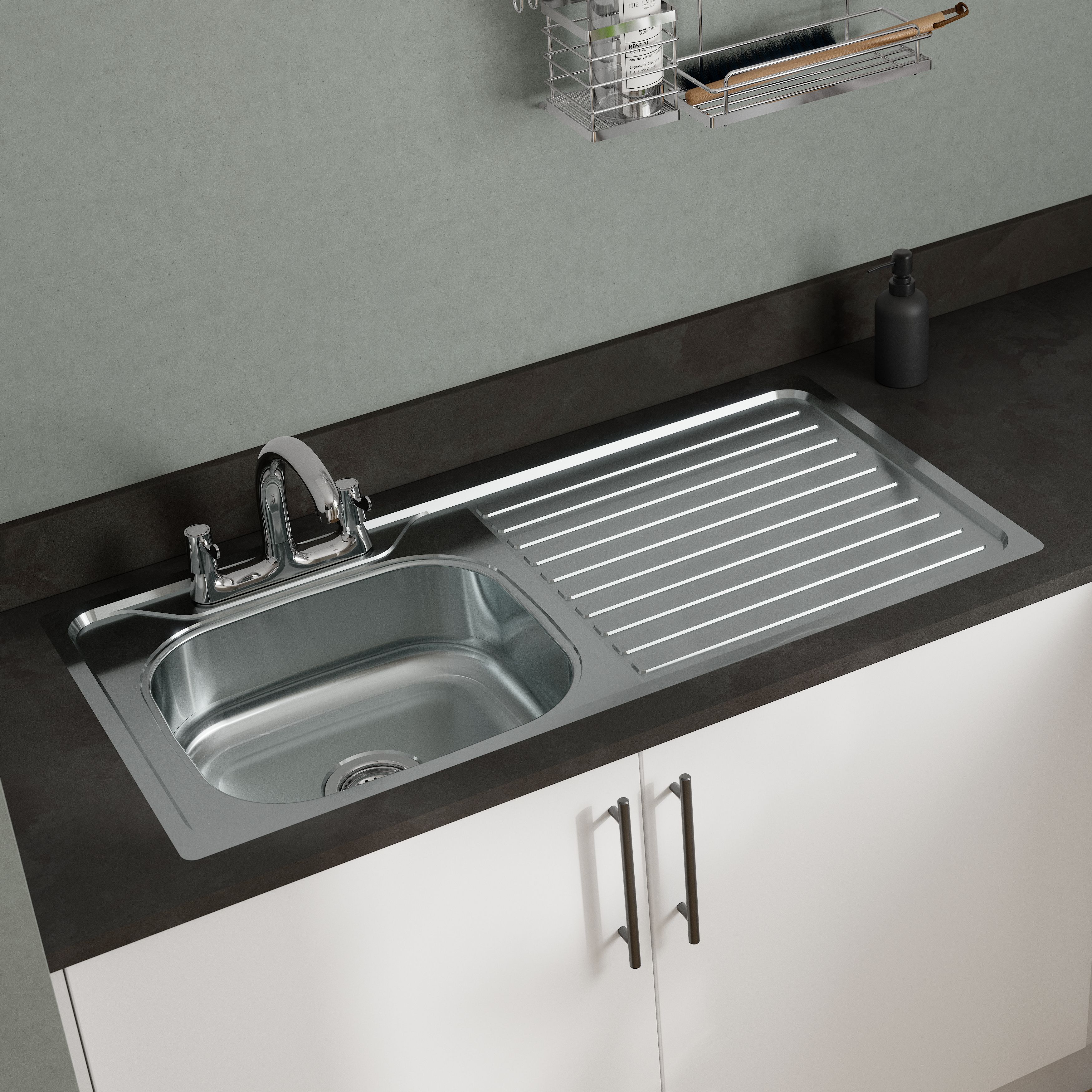 Utility Stainless steel 1 Bowl Kitchen sink LH 1000mm x 500mm