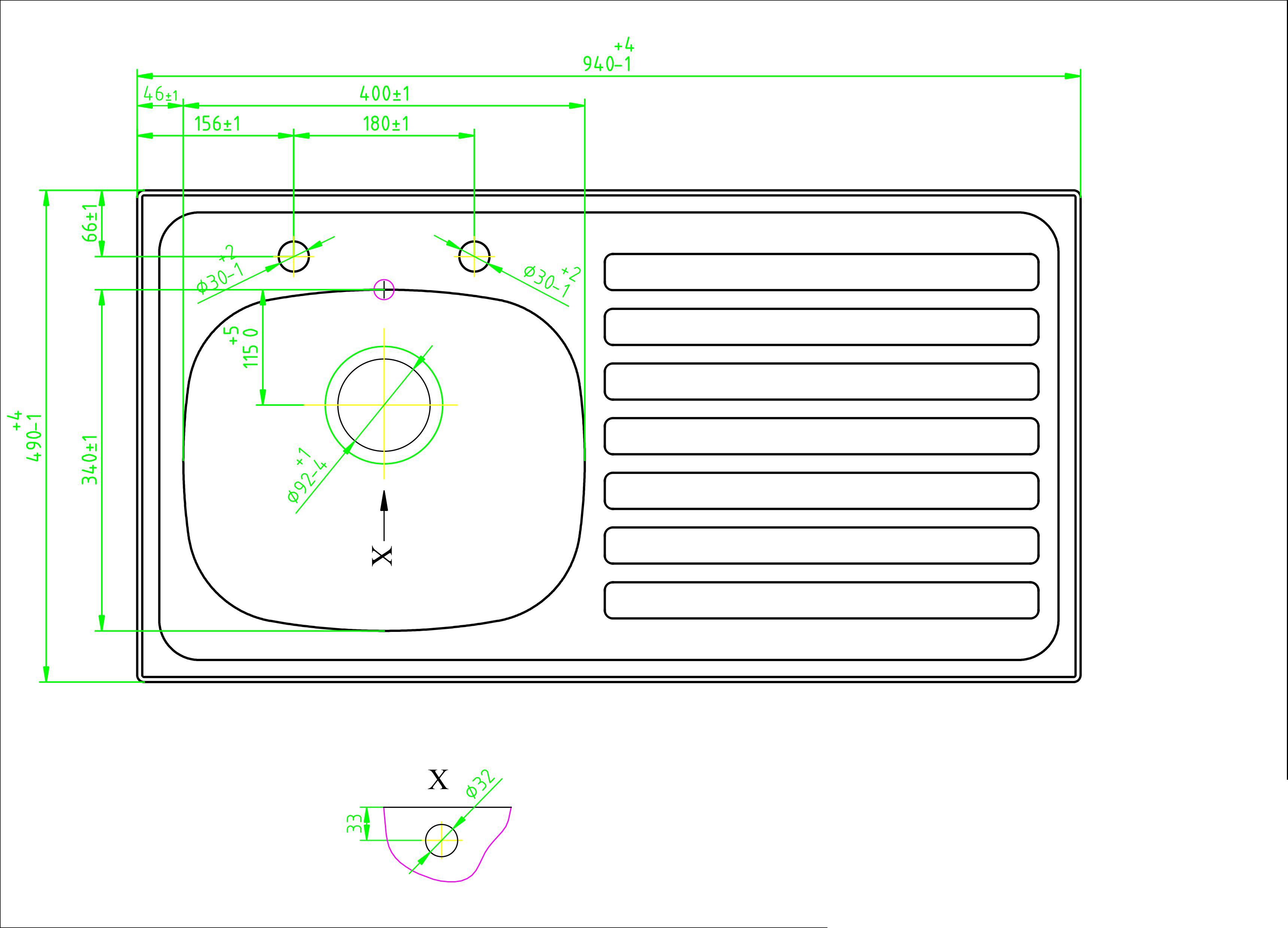 Utility Stainless steel 1 Bowl Sink & drainer RH 490mm x 940mm
