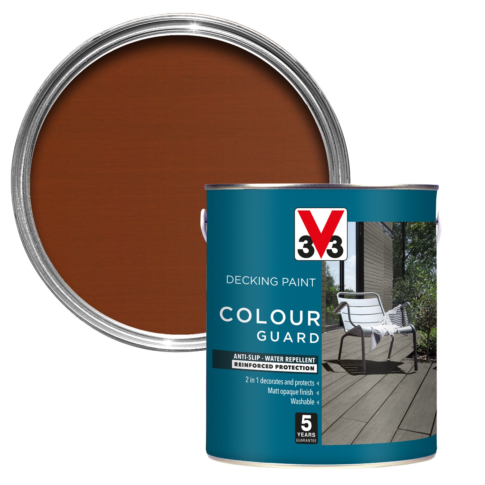 V33 Colour guard Matt light brown Decking paint, 2.5L DIY at B&Q