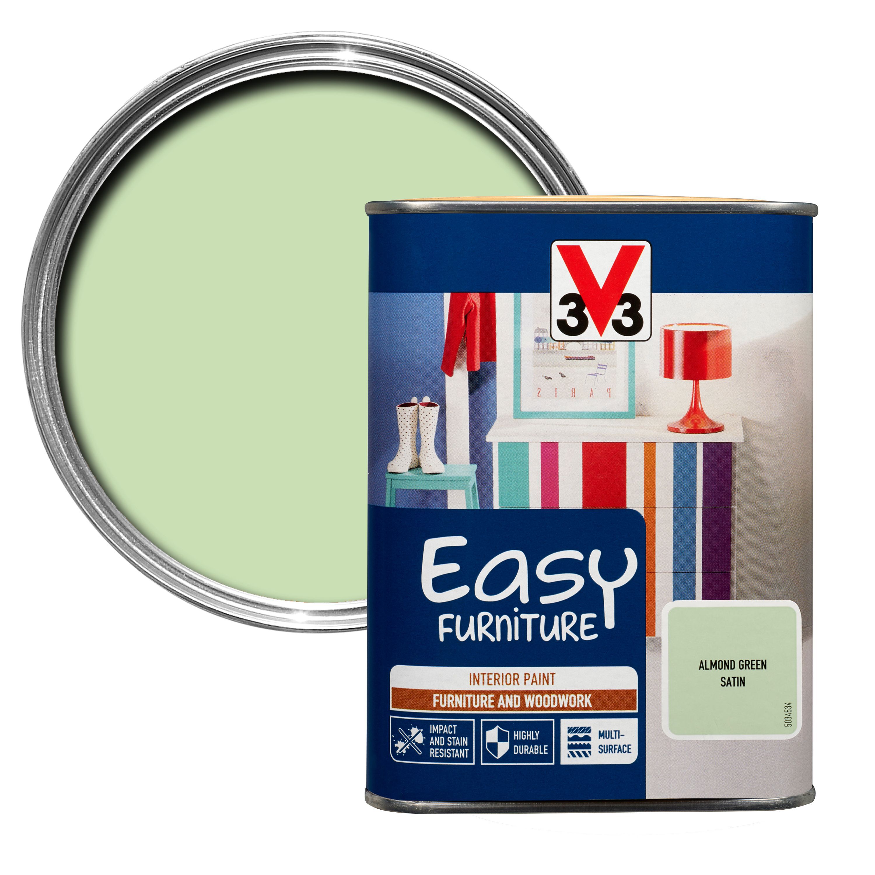 V33 Easy Almond green Satin Furniture paint 1000 ml DIY at B&Q