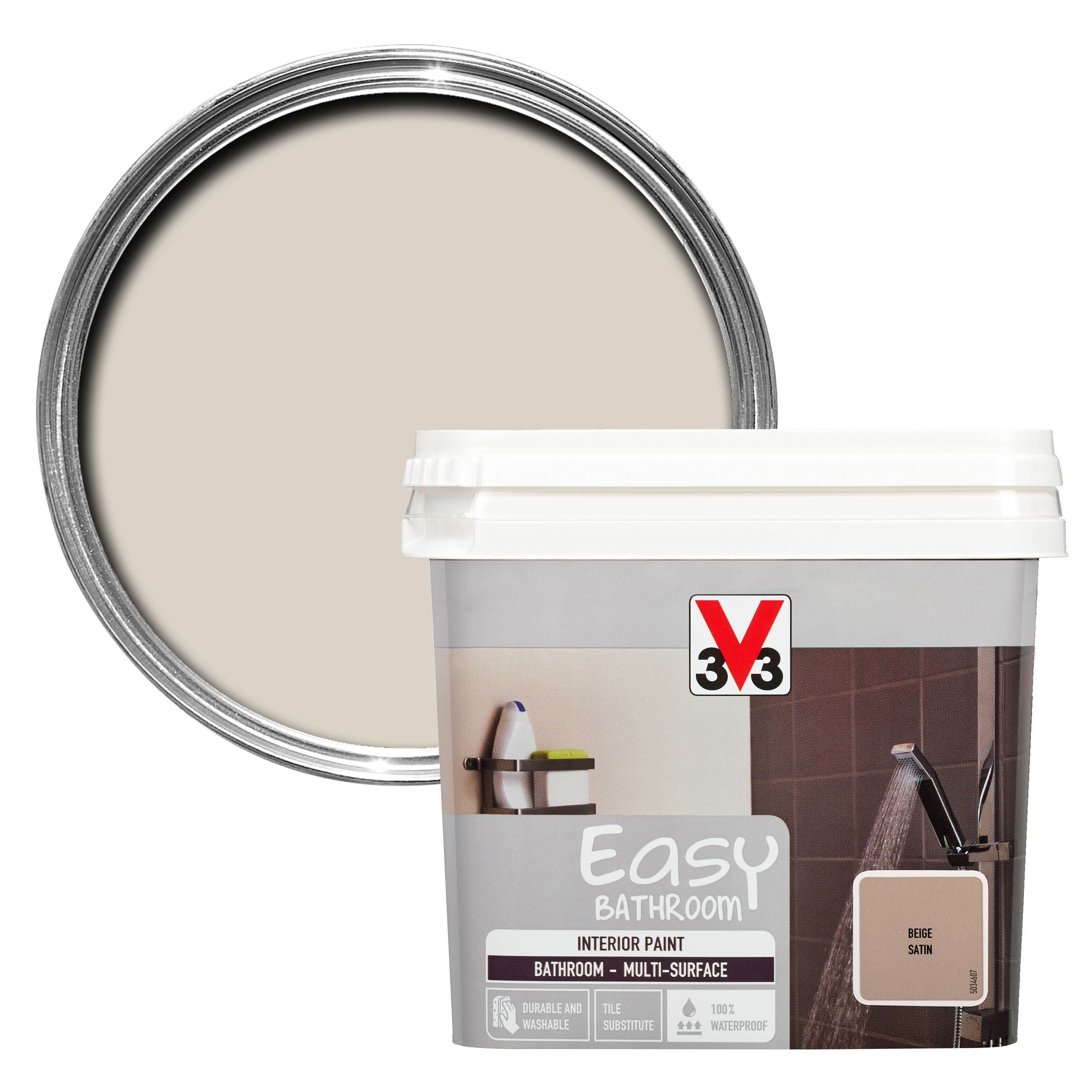V33 Easy Beige Satin Bathroom paint 0.75L DIY at B&Q
