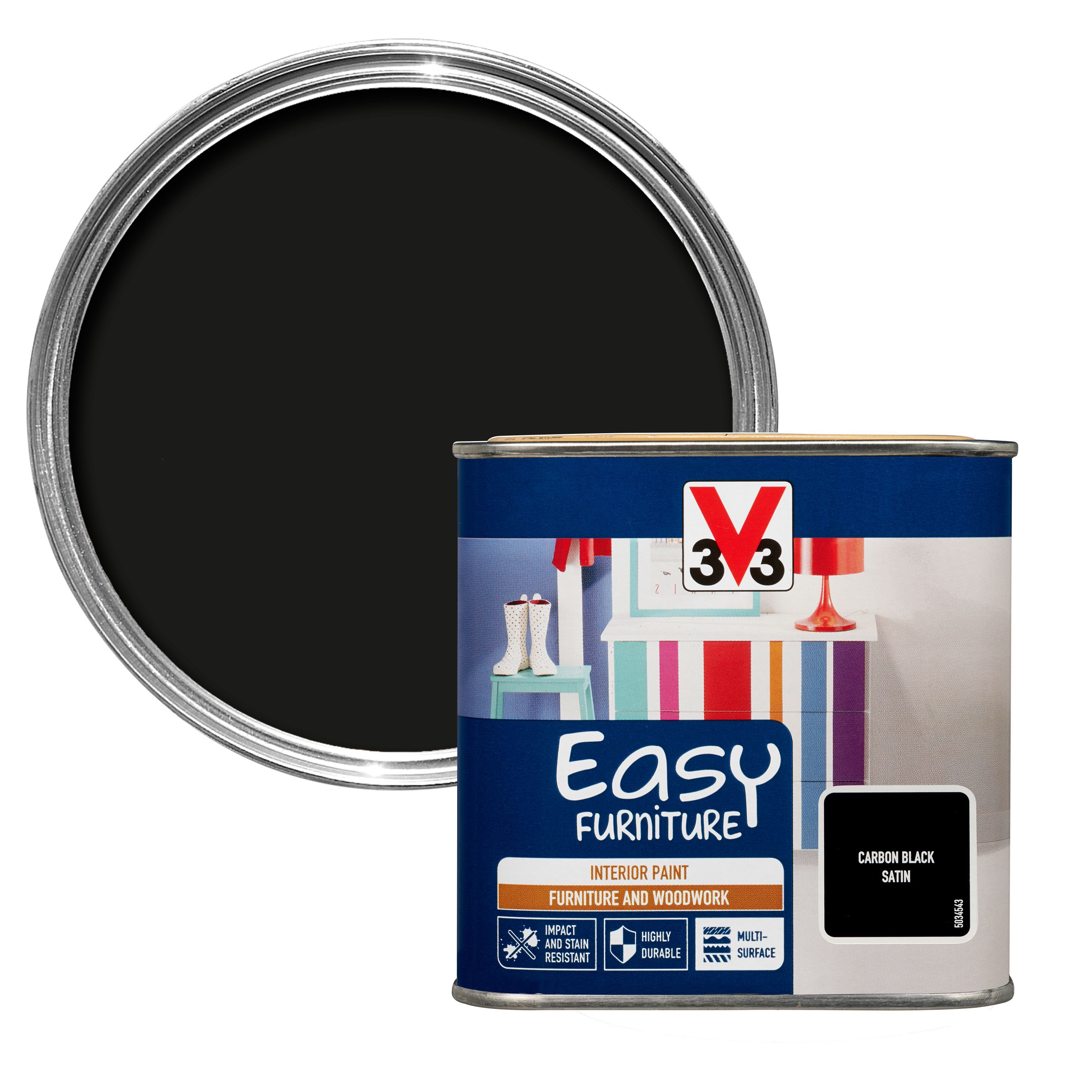 V33 Easy Carbon black Satin Furniture paint 500 ml DIY at B&Q