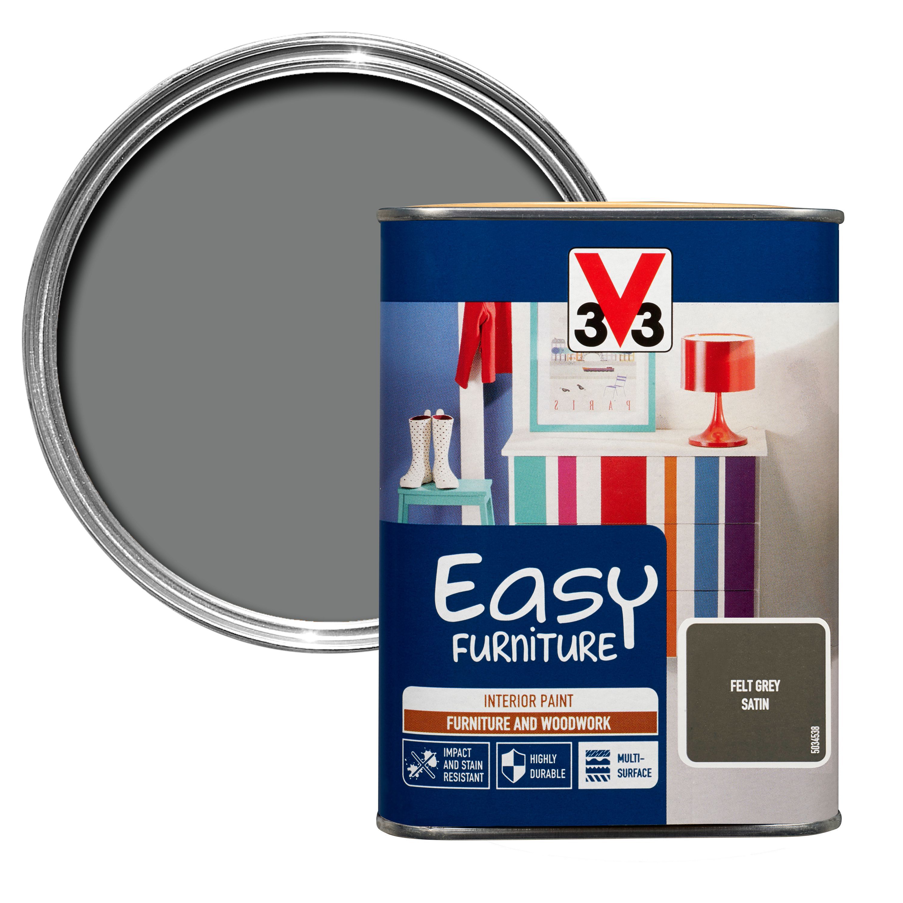 V33 Easy Felt grey Satin Furniture paint 1000 ml DIY at B&Q