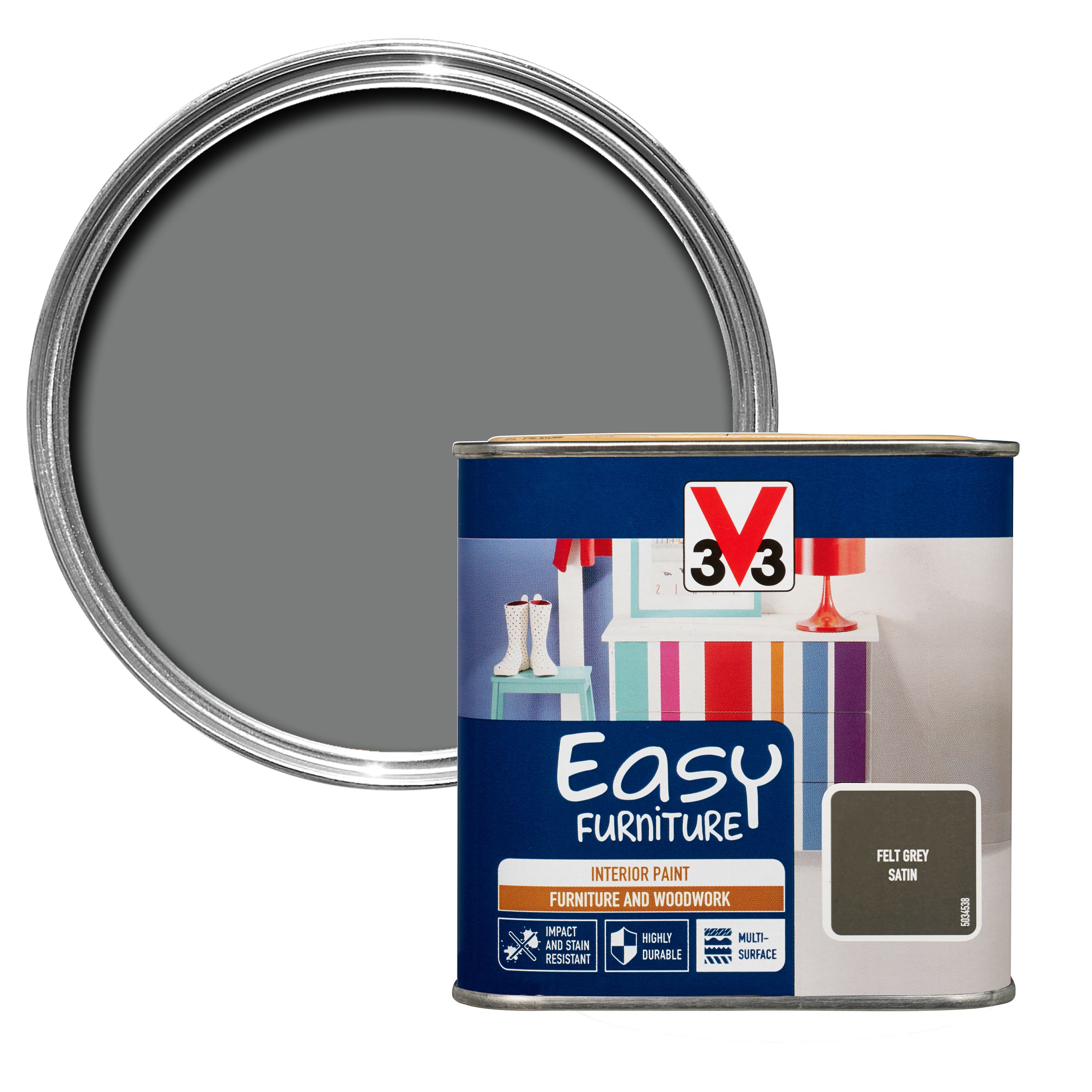 V33 Easy Felt grey Satin Furniture paint 500 ml | DIY at B&Q