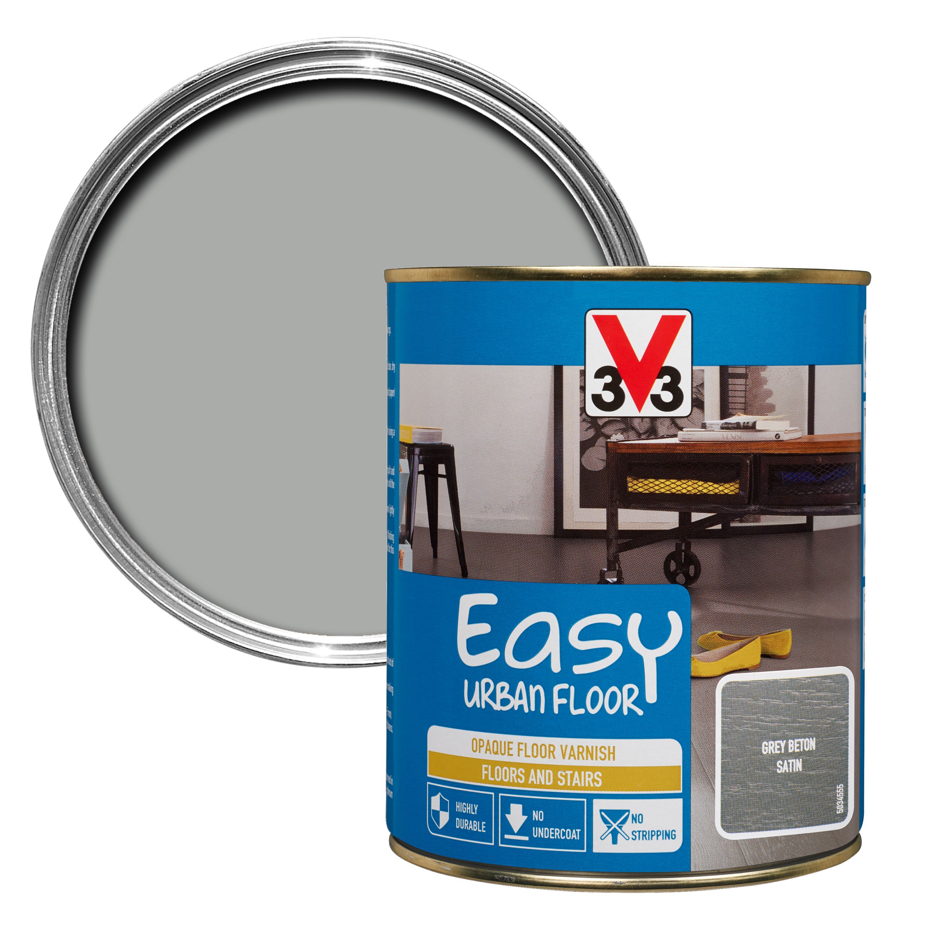 V33 Easy Grey beton Satin Floor varnish 0.75L DIY at B&Q