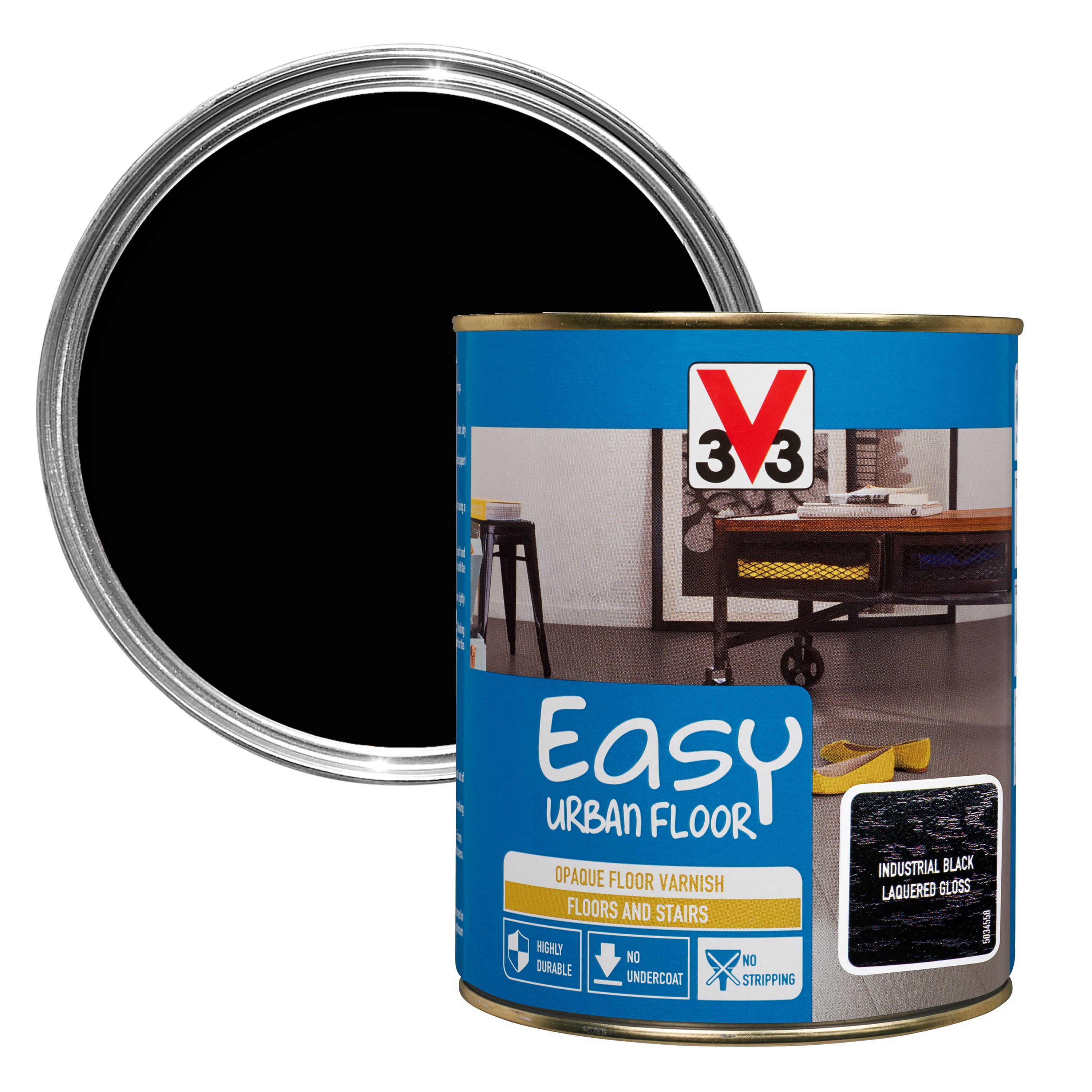 V33 Easy Industrial Black Lacquered Gloss Floor Varnish 0 75l Diy At B Q