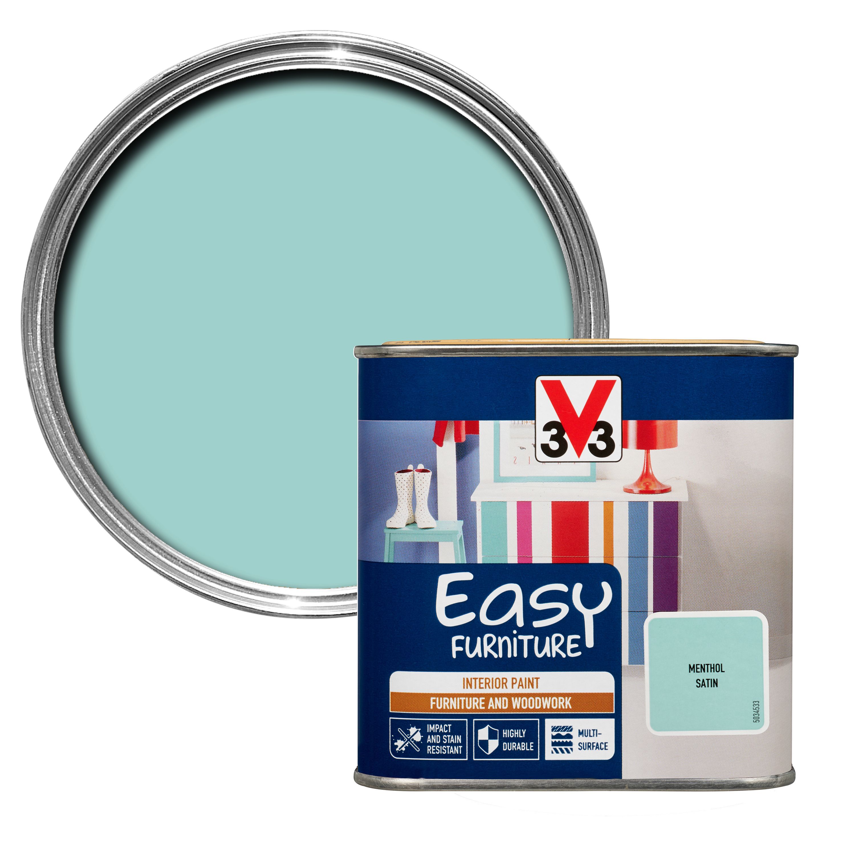 V33 Easy Menthol Satin Furniture paint 500 ml DIY at B&Q