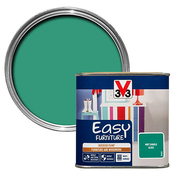 V33 Easy Mint Diabolo Gloss Furniture Paint 500 Ml Diy At B Q - Mint Color Paint Gloss