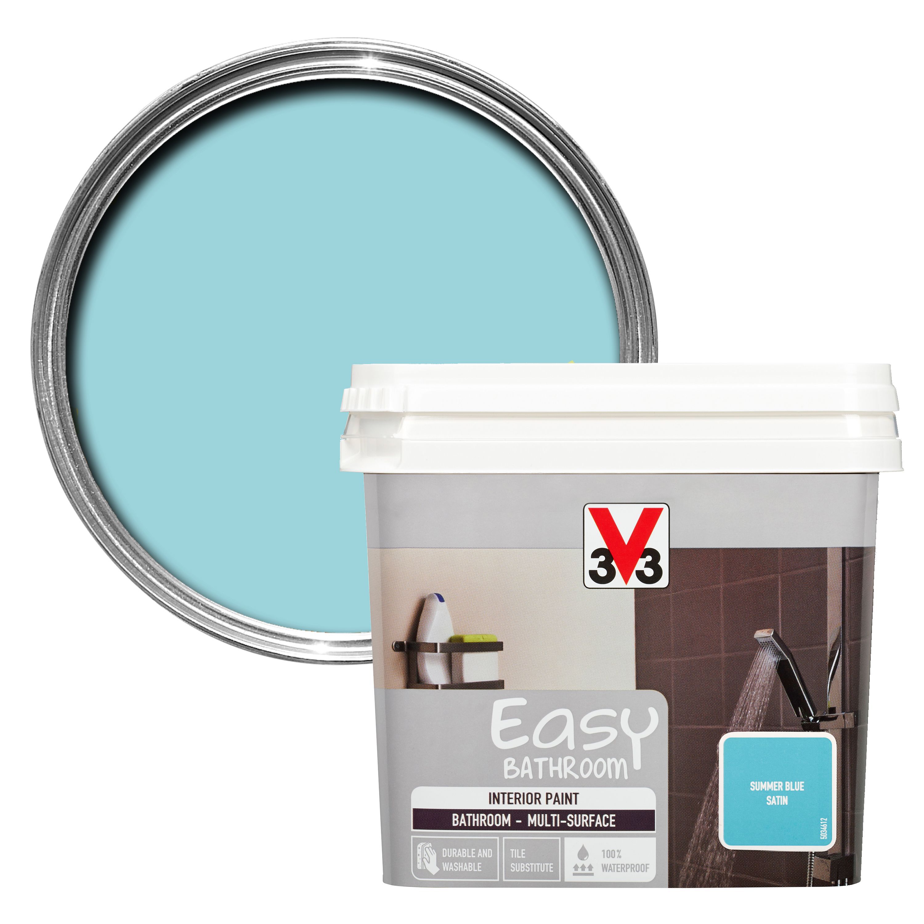 V33 Easy Summer blue Satin Bathroom paint 0.75L DIY at B&Q
