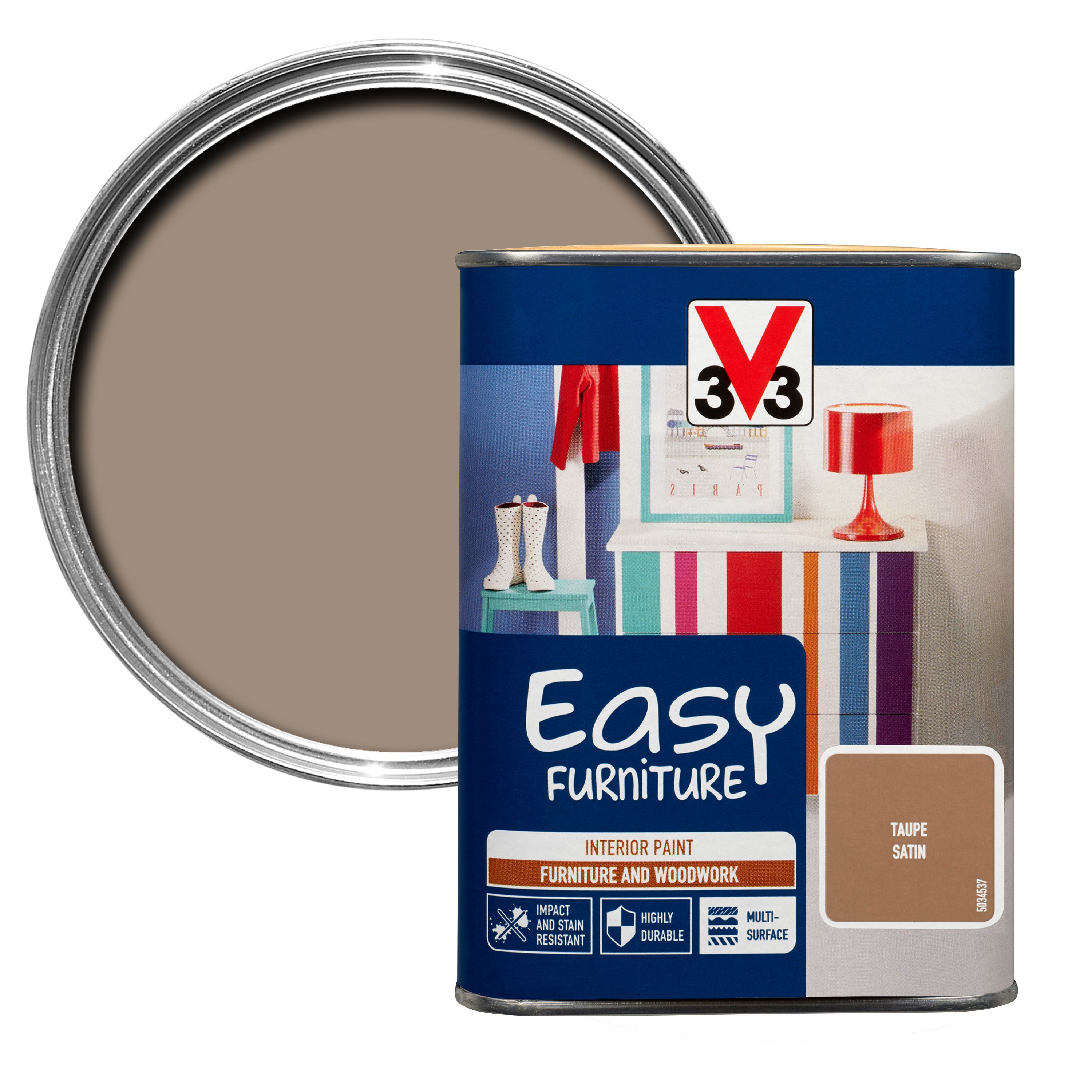 V33 Easy Taupe Satin Furniture paint 1000 ml DIY at B&Q