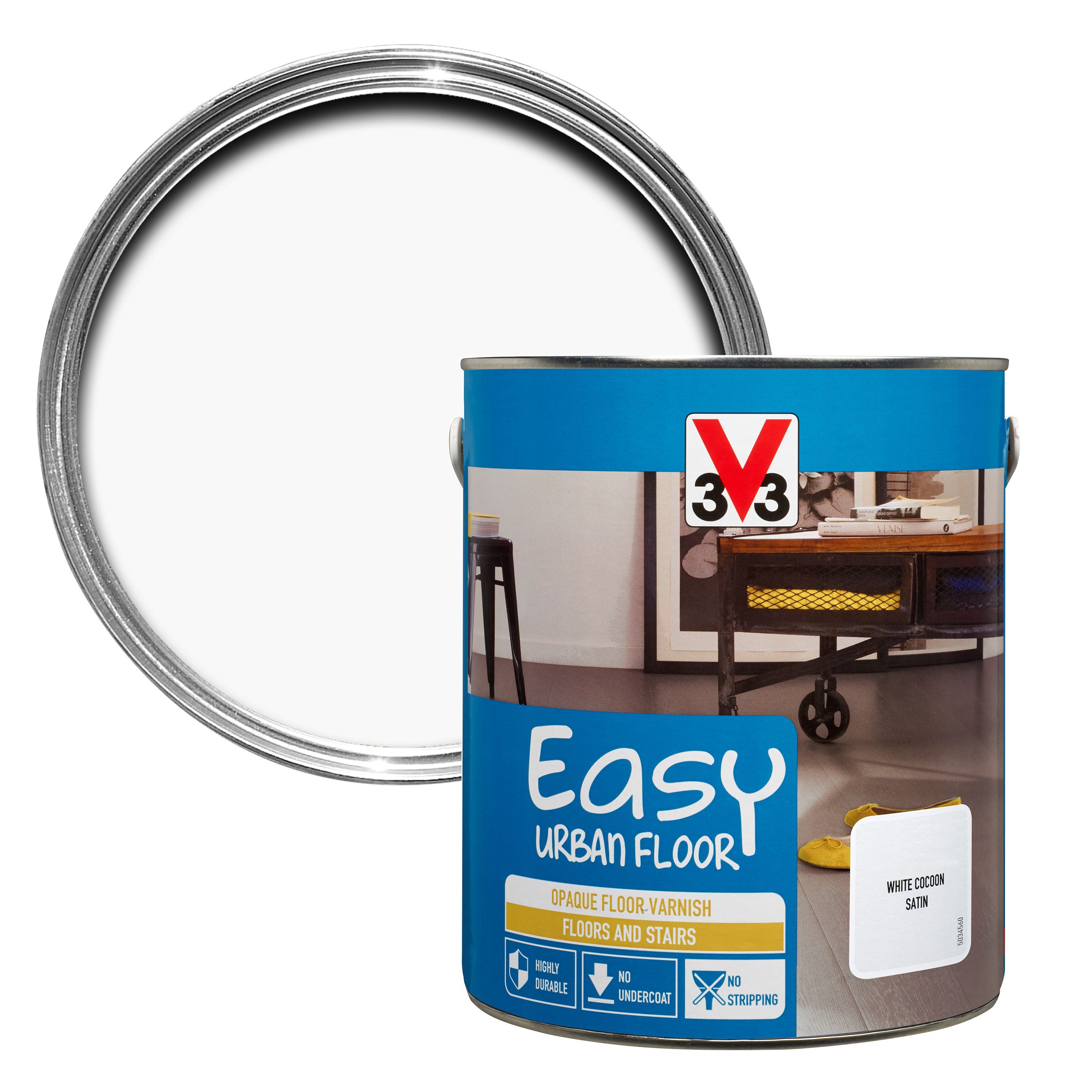 V33 Easy White cocoon Satin Floor varnish 2.5L DIY at B&Q