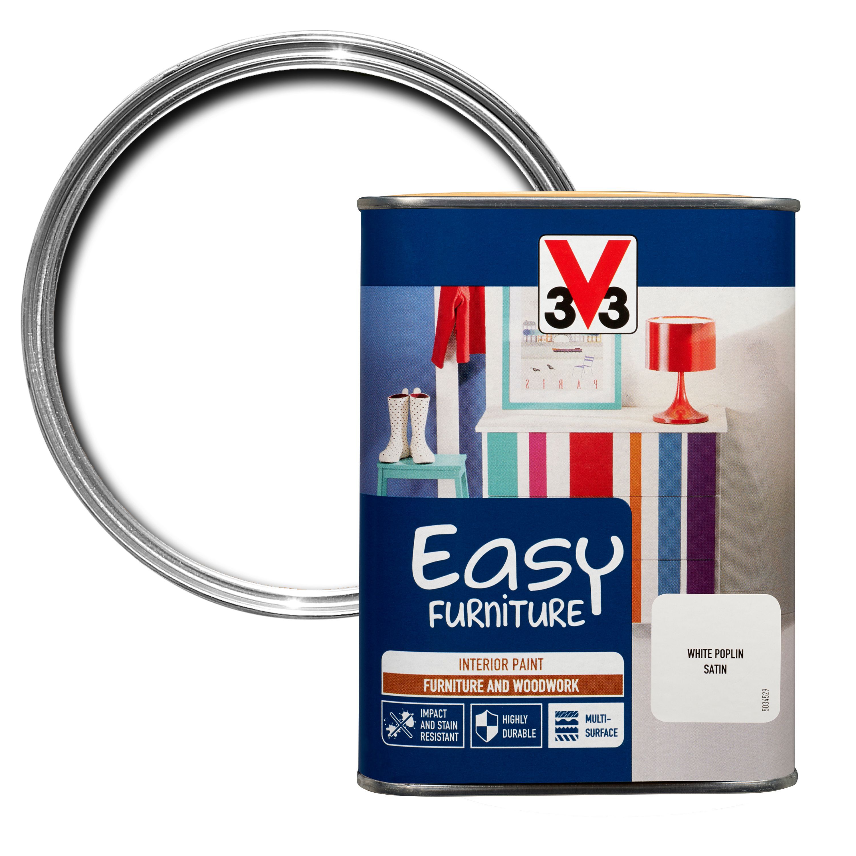 V33 Easy White poplin Satin Furniture paint 1000 ml DIY at B&Q
