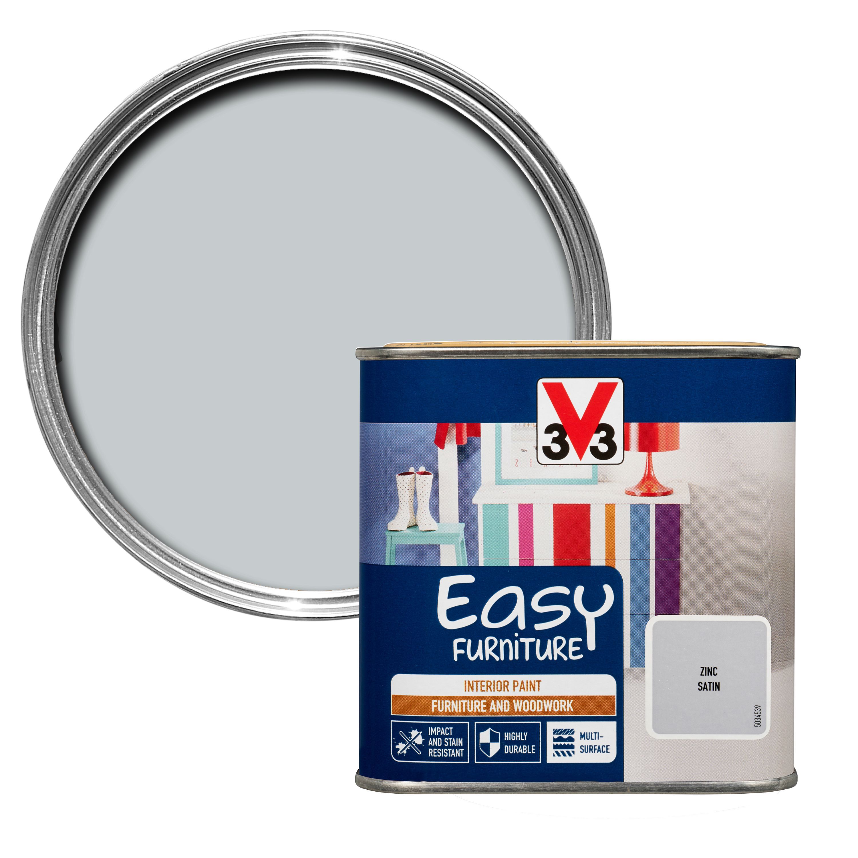 V33 Easy Zinc Satin Furniture paint 500 ml DIY at B&Q