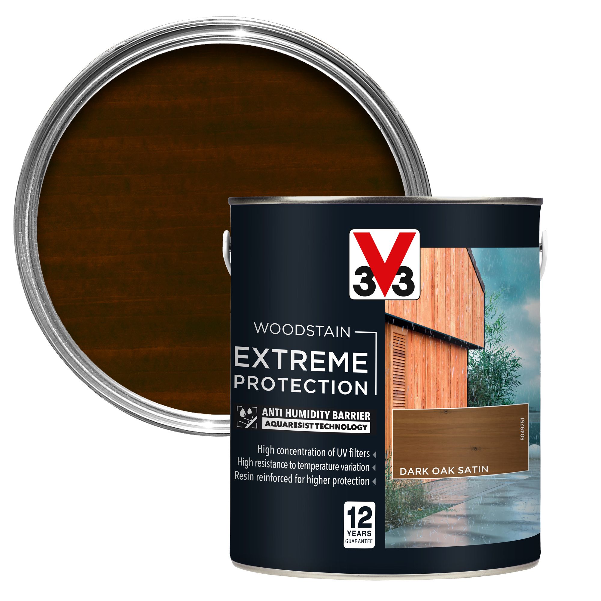 V33 Extreme protection Dark Oak Satin Wood stain, 2.5L DIY at B&Q
