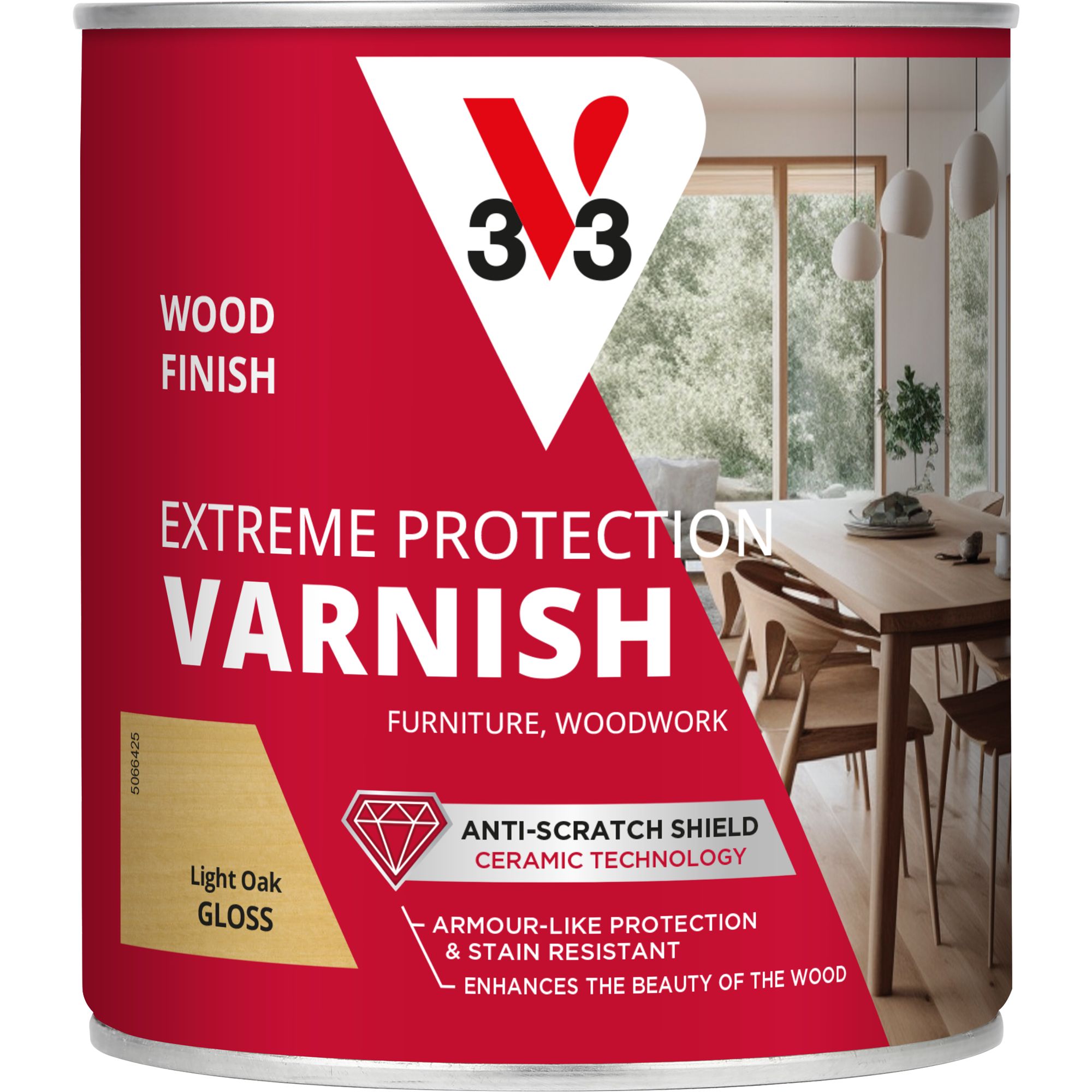 V33 Extreme Protection Light oak Gloss Wood varnish, 750ml