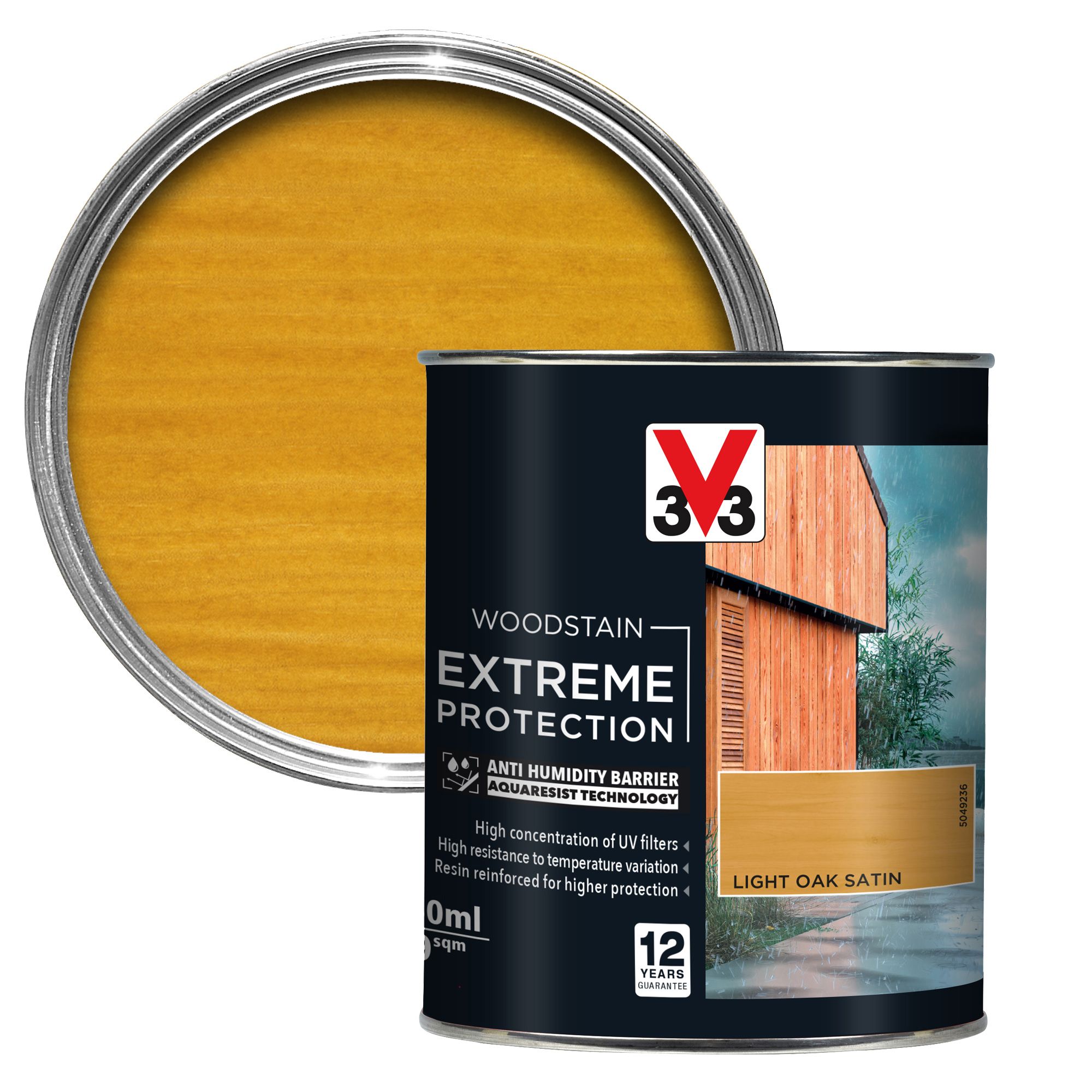 V33 Extreme protection Light Oak Satin Wood stain, 750ml DIY at B&Q