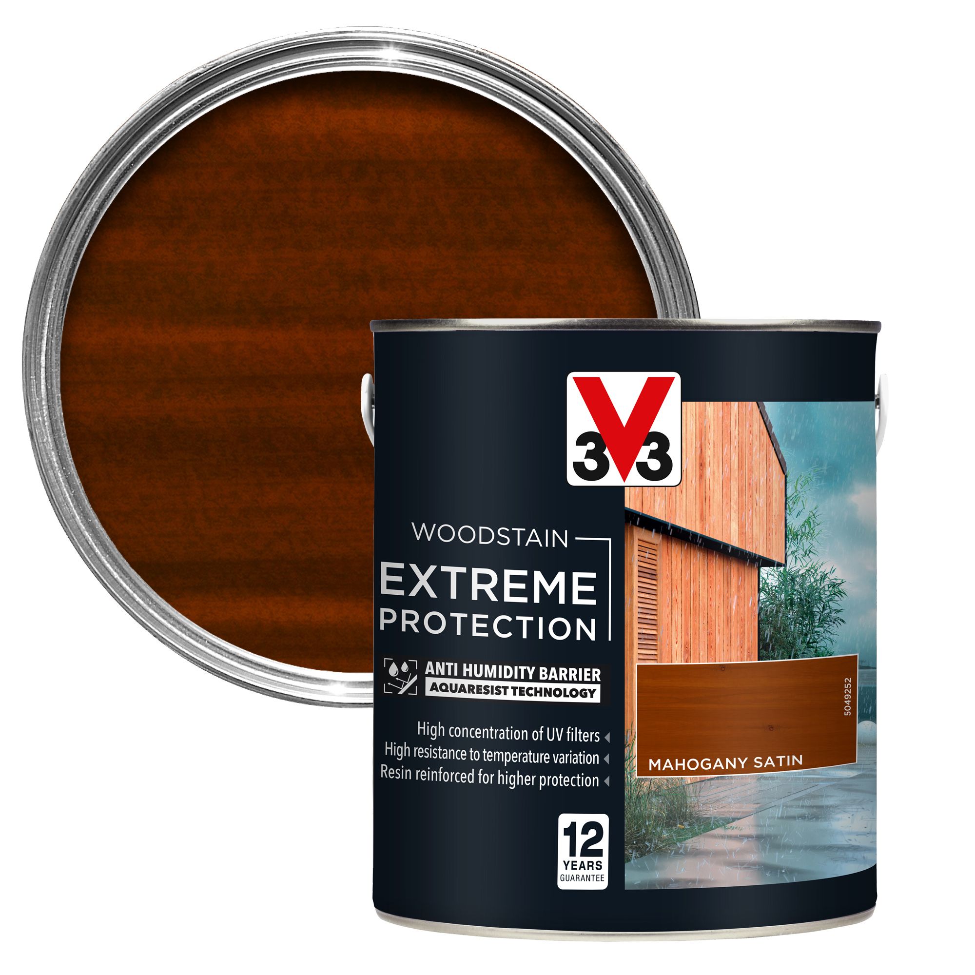 V33 Extreme protection Mahogany Satin Wood stain, 2.5L DIY at B&Q