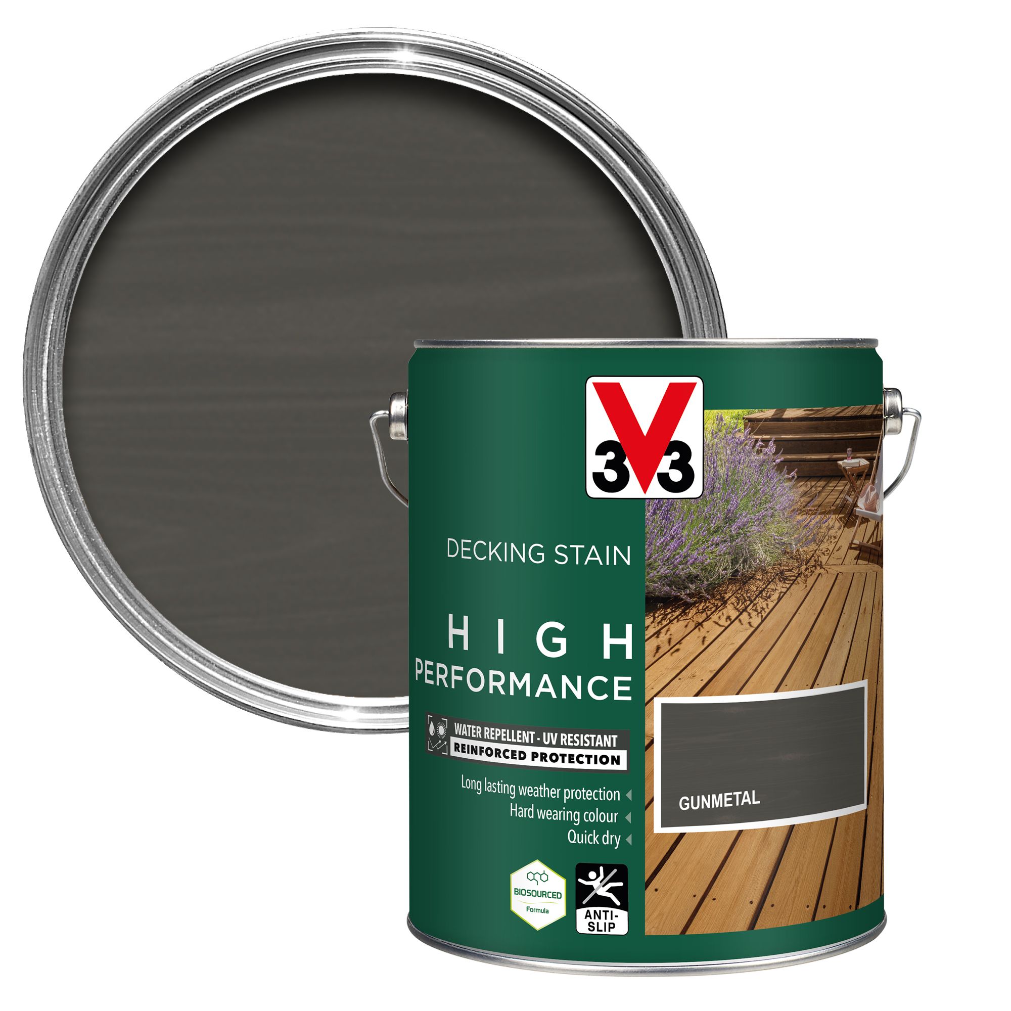 V33 High performance Gunmetal Satin Quick dry Decking Stain, 5L