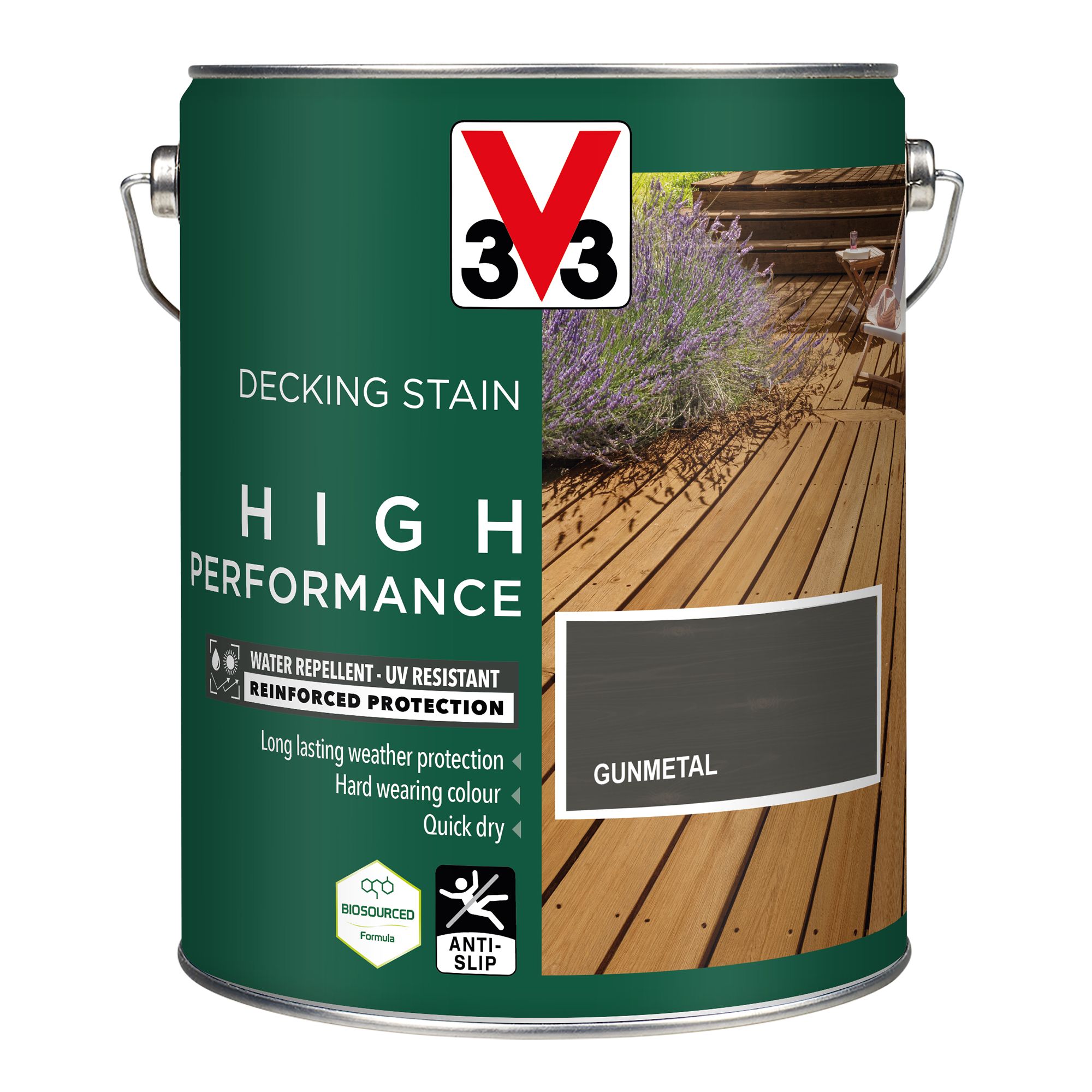 V33 High performance Gunmetal Satin Quick dry Decking Stain, 5L
