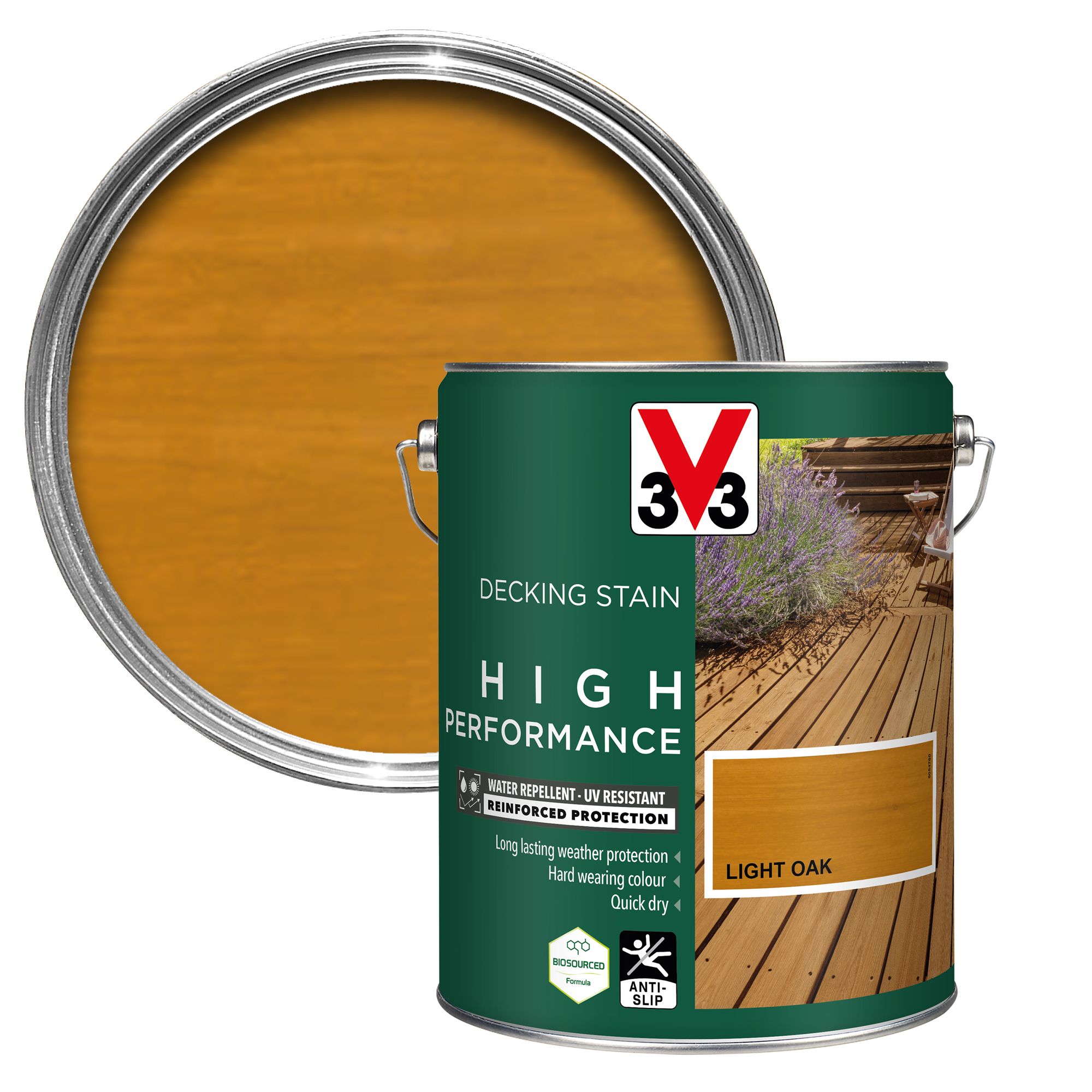 V33 High Performance Light Oak Satin Quick Dry Decking Stain, 5L | DIY ...