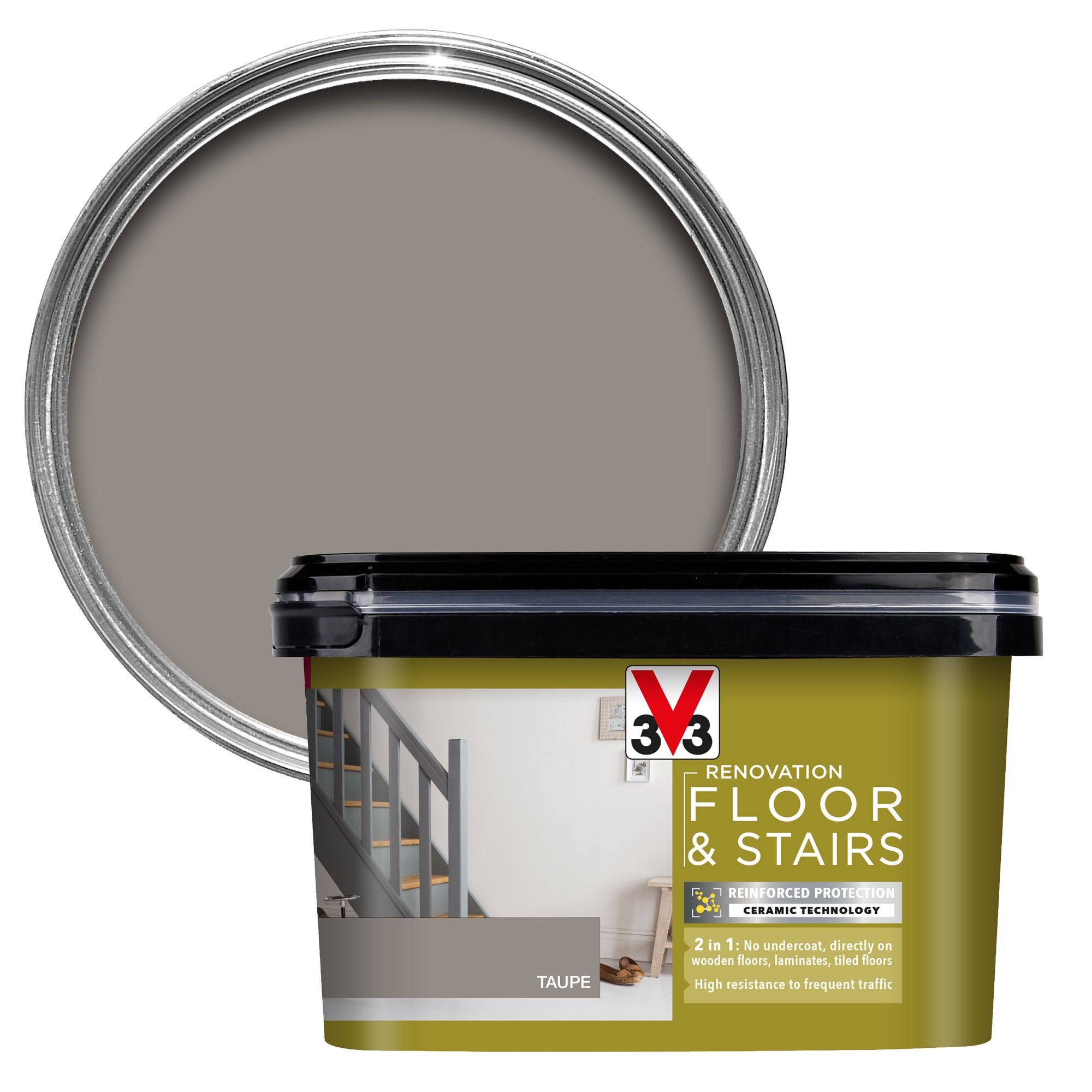 V33 High Performance Taupe Satinwood Floor & Stair Paint, 2L | DIY At B&Q