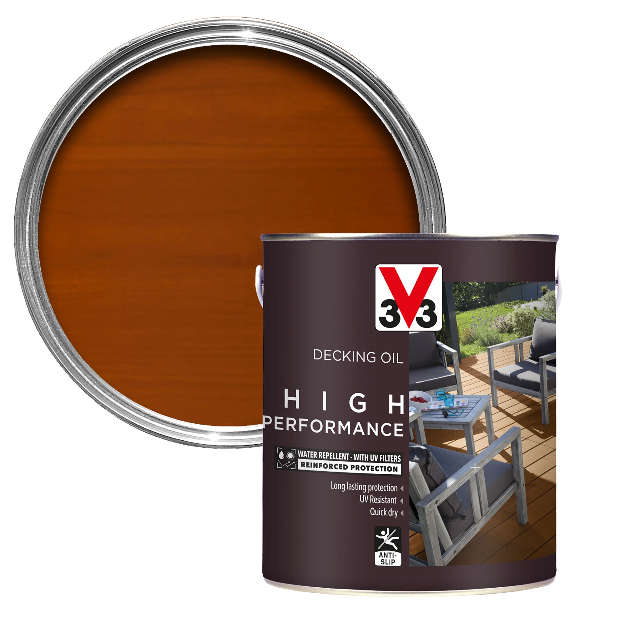 V33 High performance Teak UV resistant Decking Wood oil, 2.5L DIY at B&Q