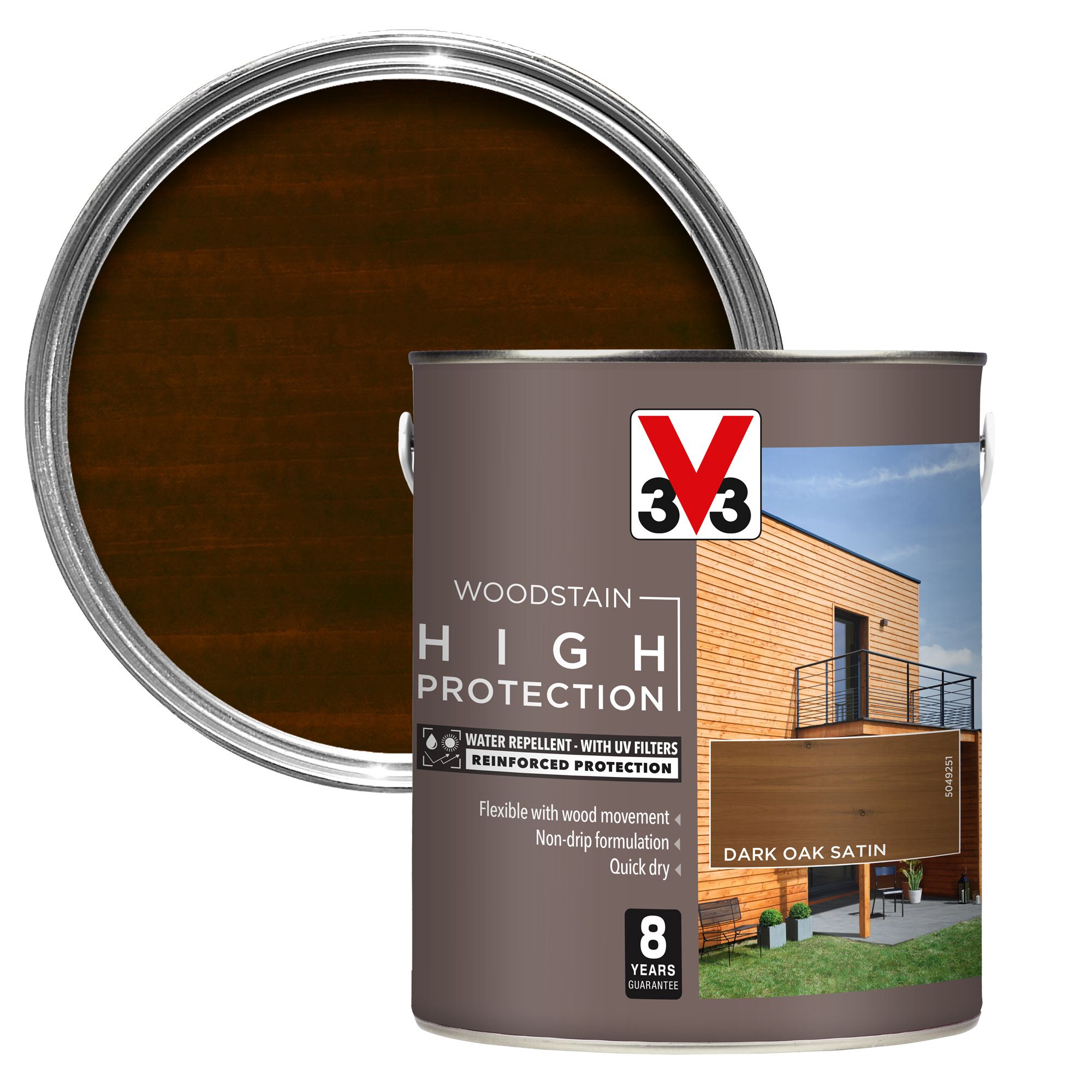 V33 High protection Dark oak Mid sheen Wood stain, 2.5L