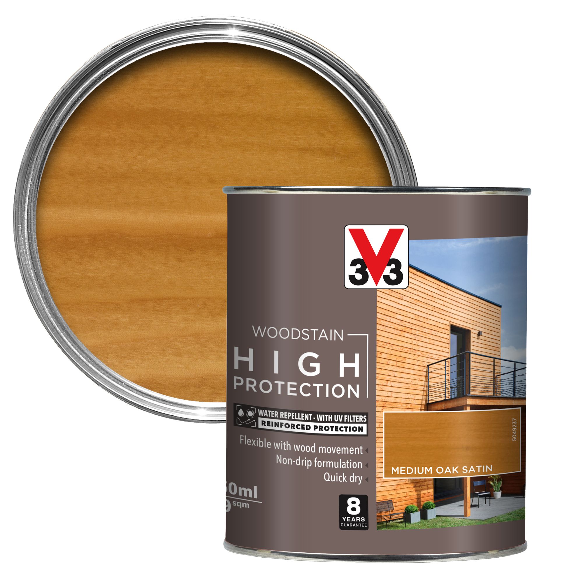 V33 High protection Medium oak Mid sheen Wood stain, 750ml