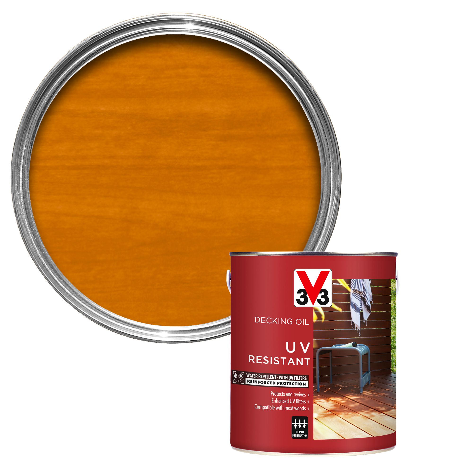 V33 Medium oak Decking Wood oil, 2.5L DIY at B&Q