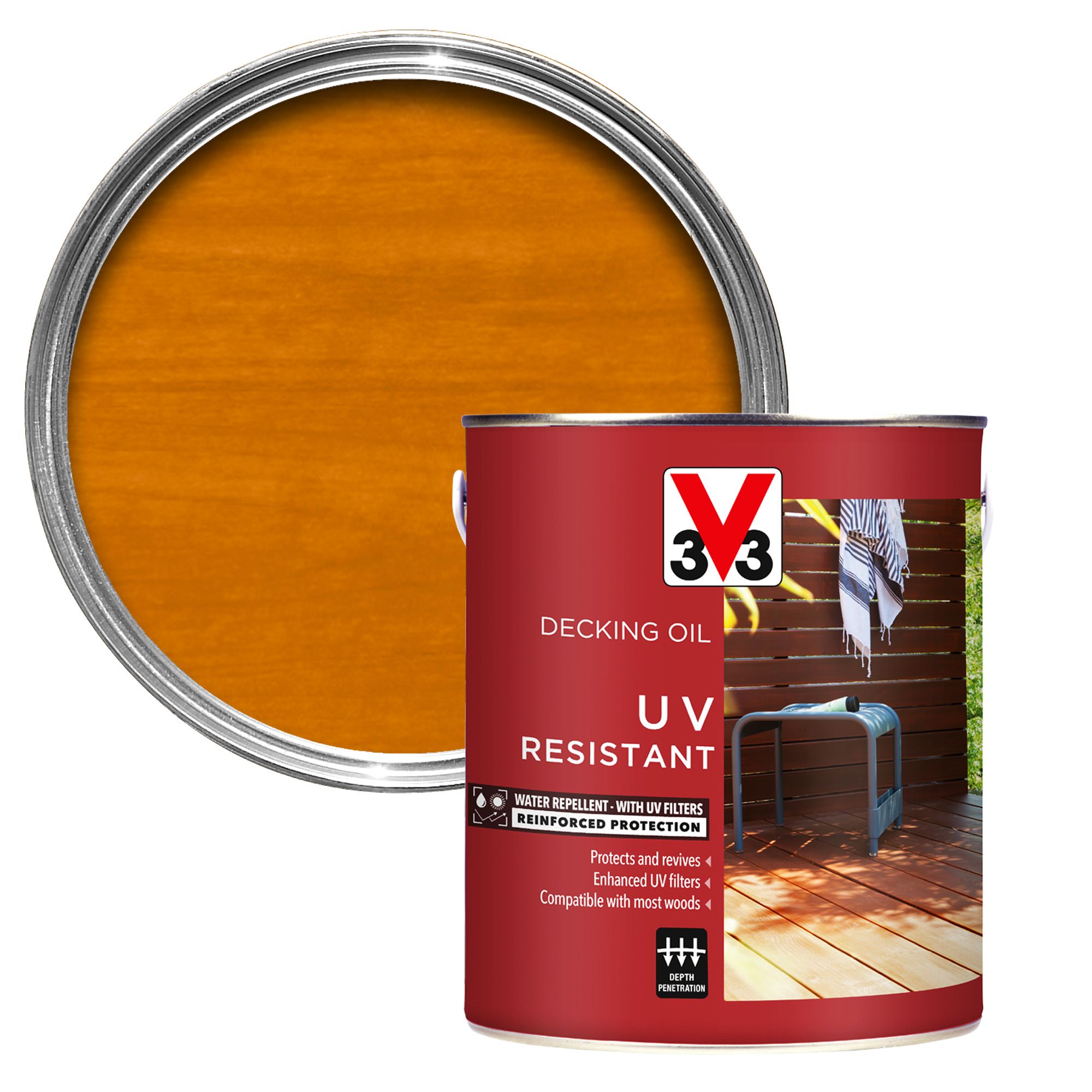 V33 Medium oak UV resistant Decking Wood oil, 5L