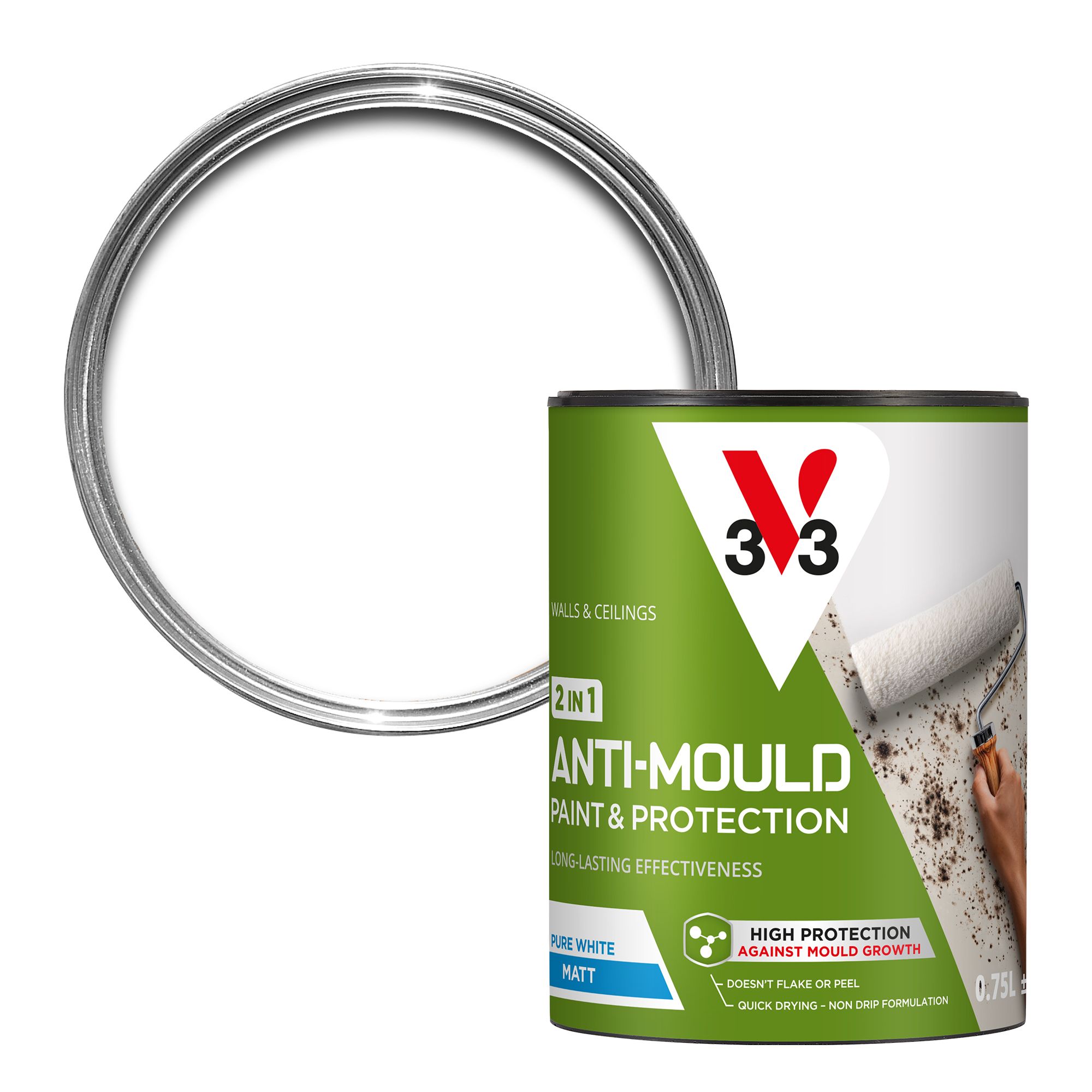 V33 Pure white Matt Interior 2-in-1 Anti-mould paint, 750ml