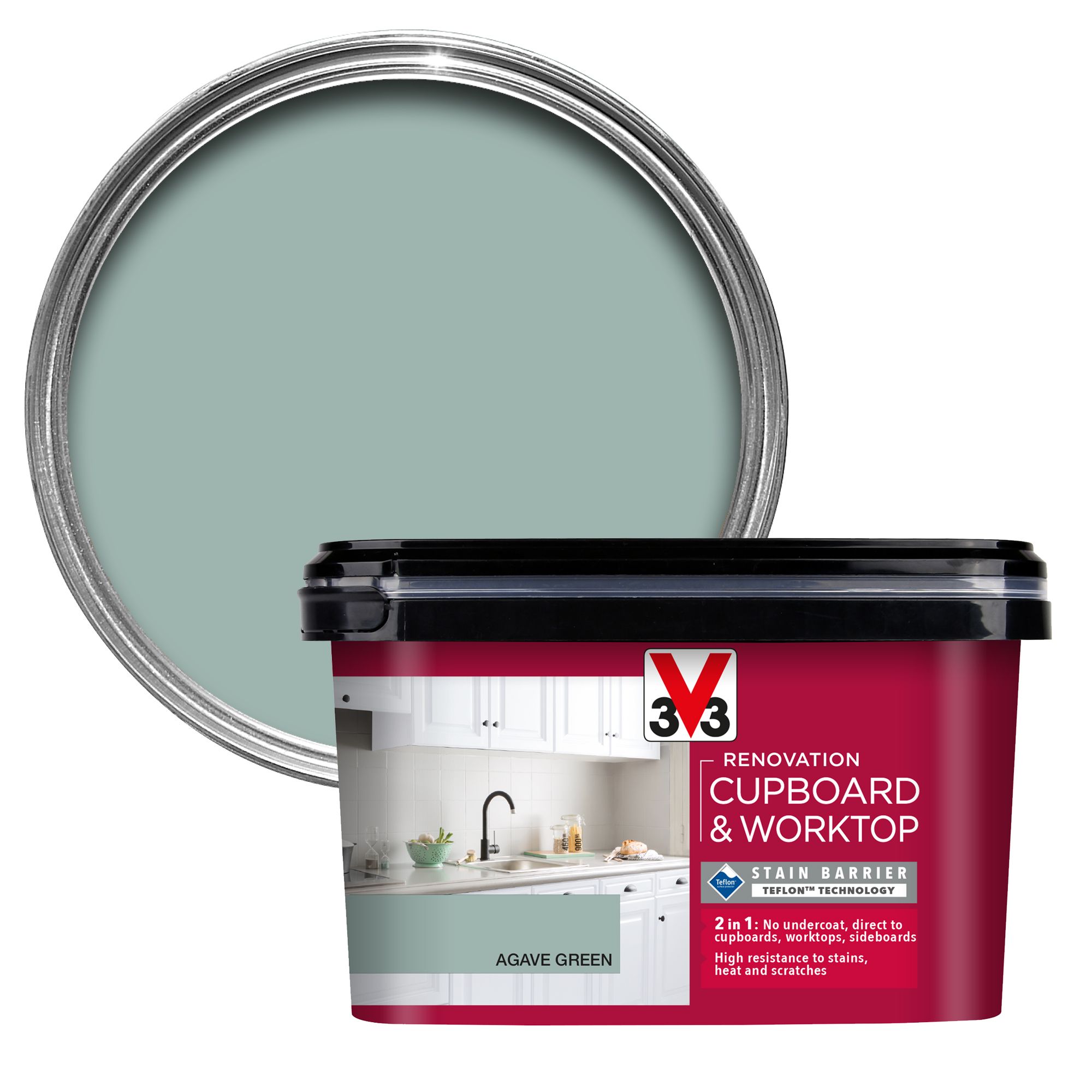 V33 Renovation Agave Green Satinwood Cupboard & Cabinet Paint, 2L | DIY ...