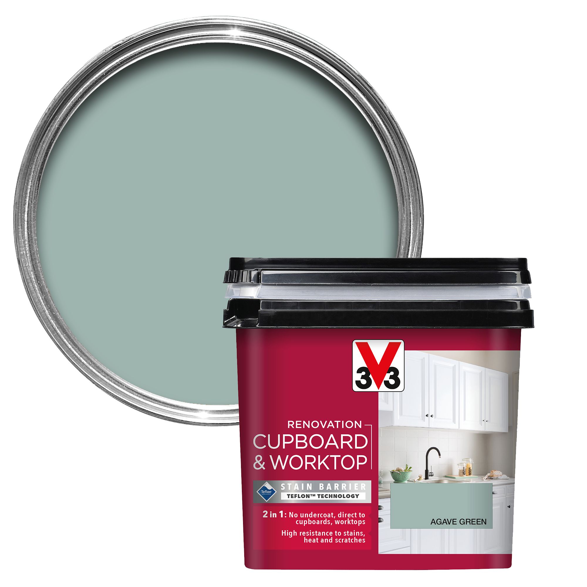V33 Renovation Agave Green Satinwood Kitchen Cupboard & cabinet paint, 750ml