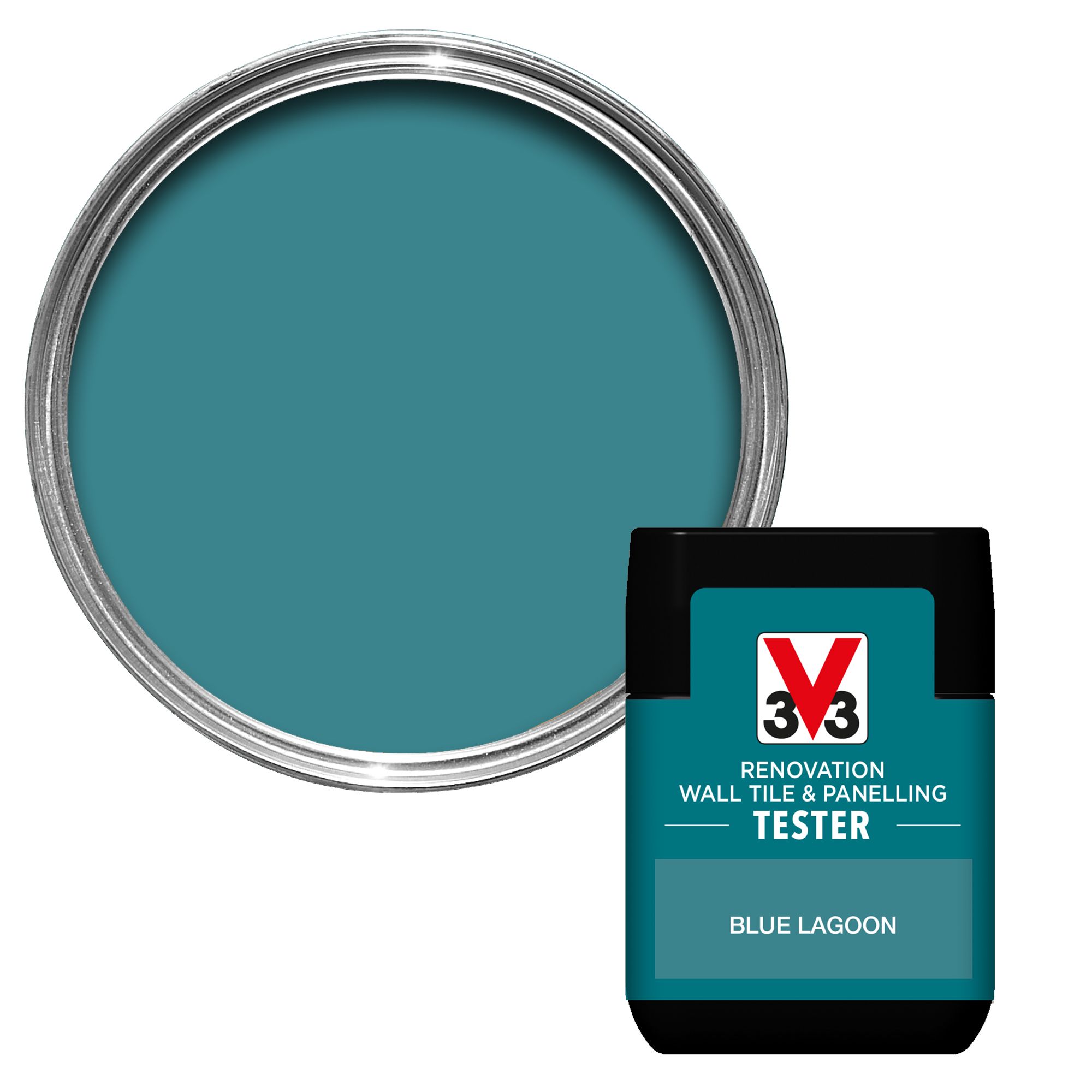 V33 Renovation Blue Lagoon Satinwood Wall tile & panelling paint, 75ml Tester pot