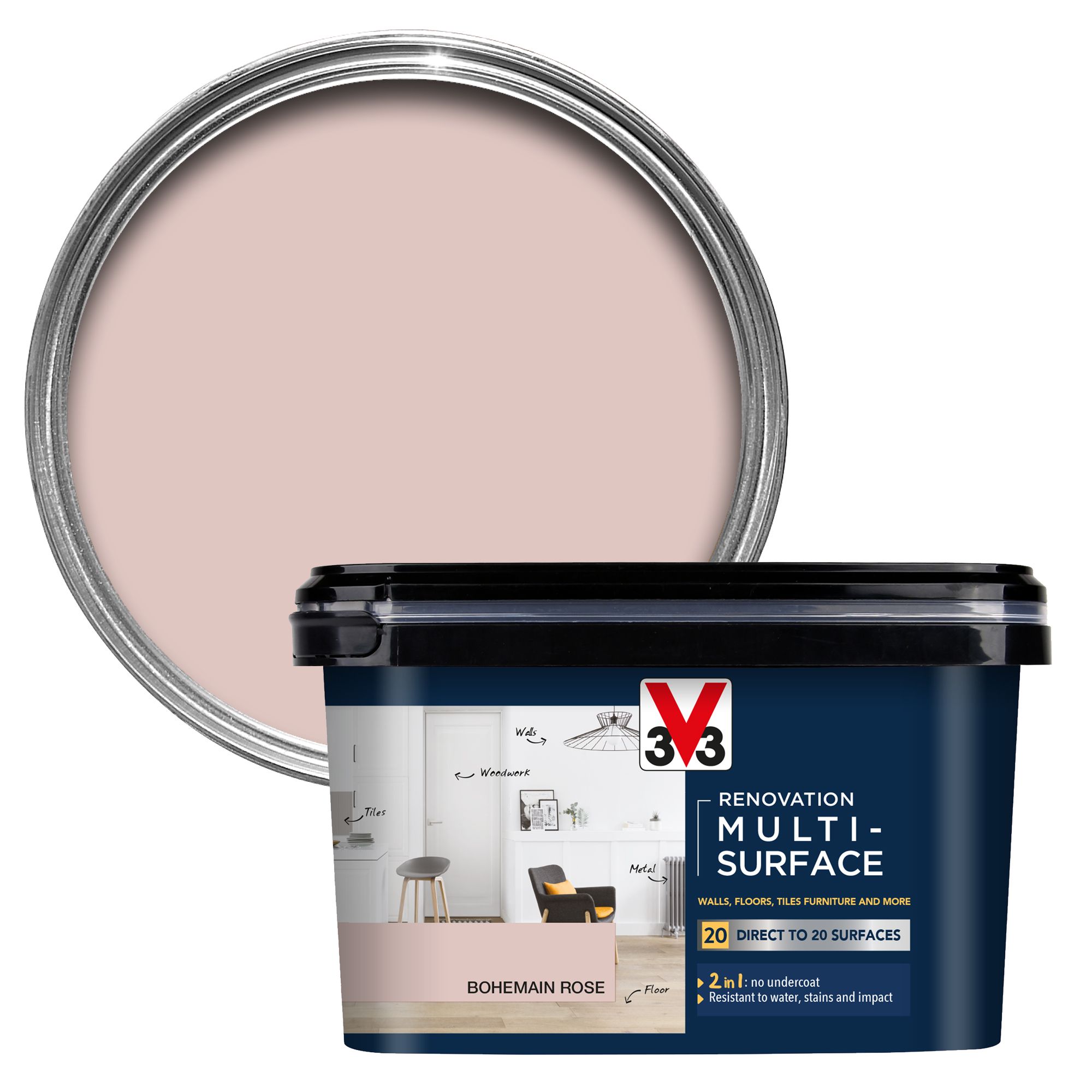 V33 Renovation Bohemian Rose Satinwood Multisurface paint, 2L DIY at B&Q