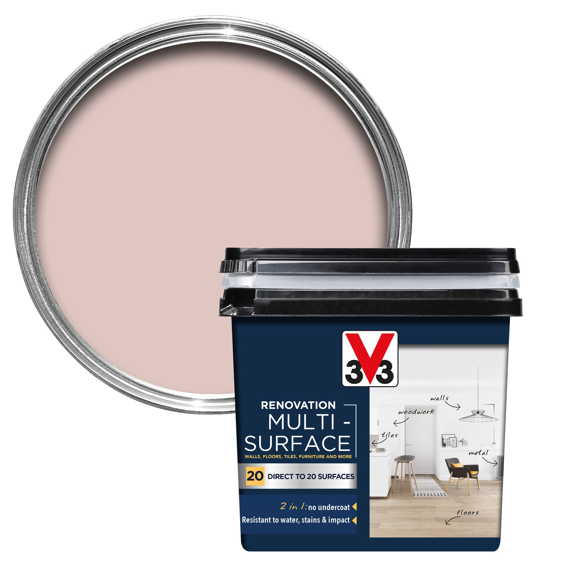 V33 Renovation Bohemian Rose Satinwood Multi-surface paint, 750ml